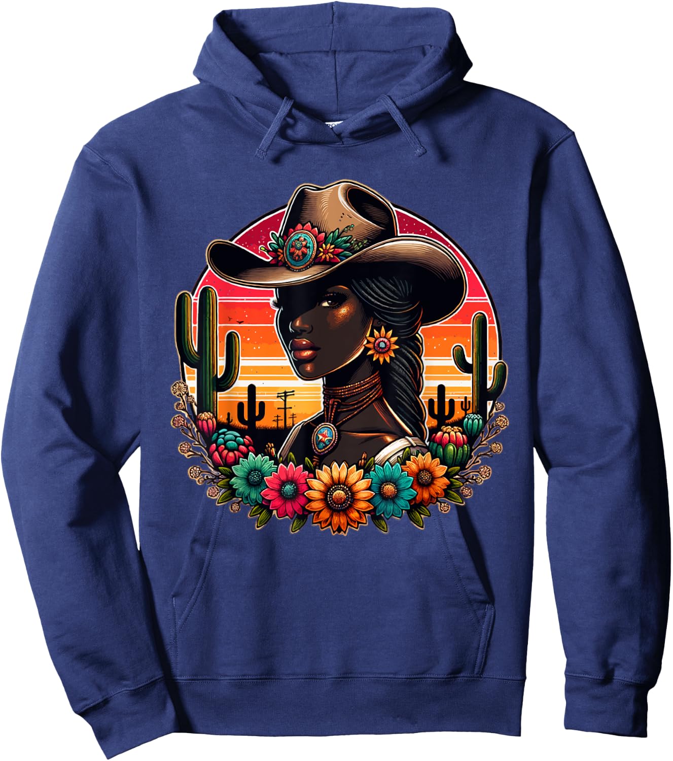 Black Cowgirl Western Rodeo Melanin Texas Woman Girl country Hoodie - Hoodie | Navy