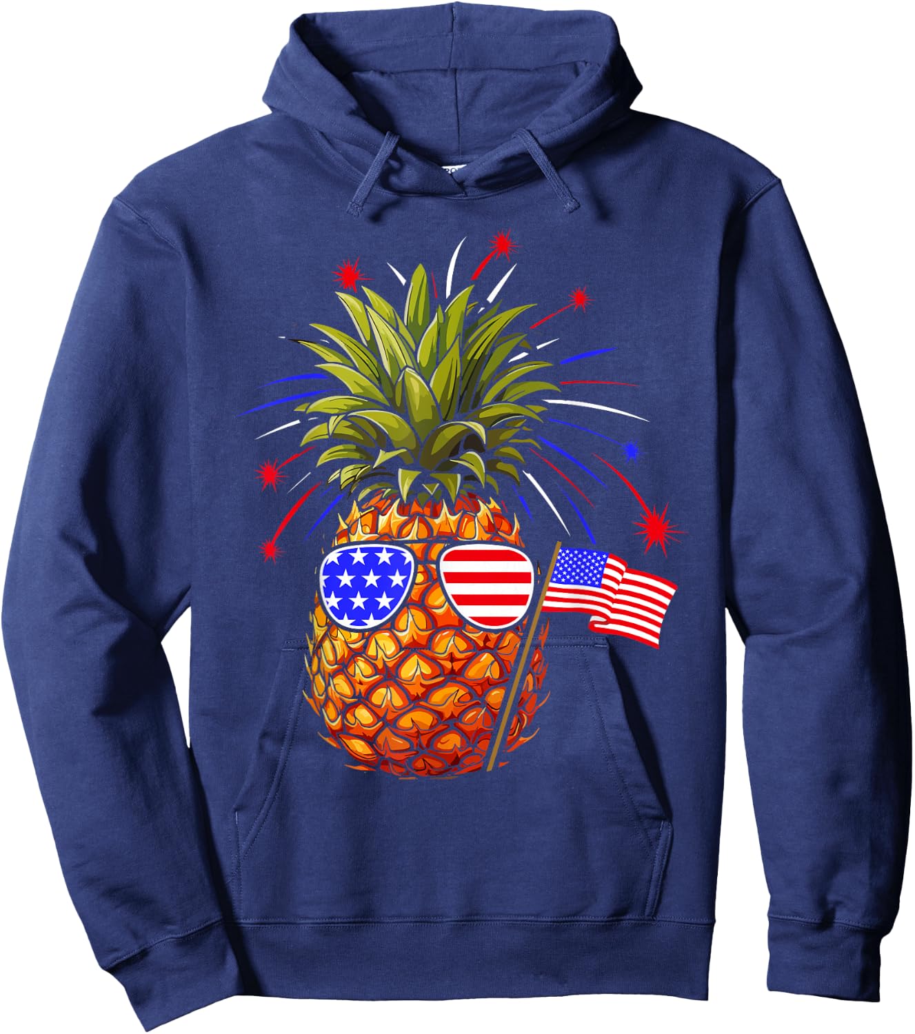 Pineapple 4th of July USA Pineapple American Flag Kids Men Hoodie - Hoodie | Navy