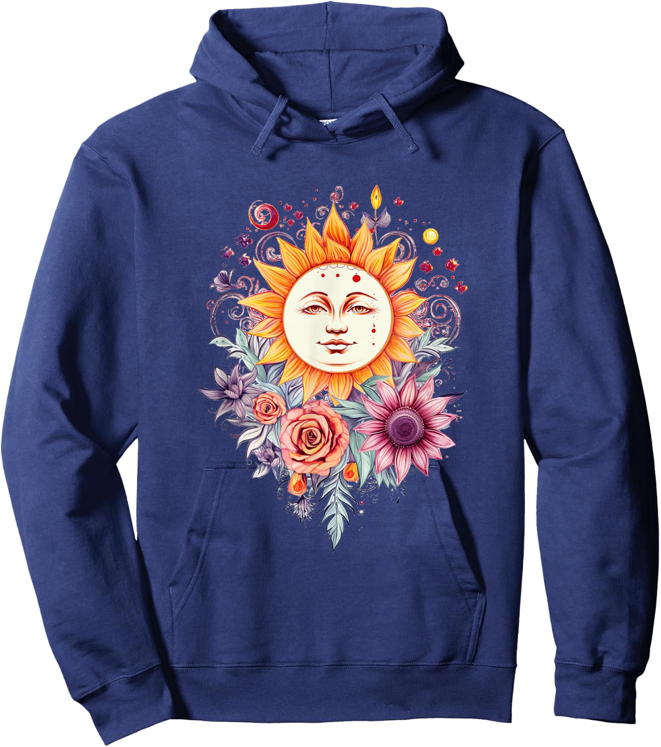 Mystic Sun and Moon Woman Mystical Flowers Aesthetic Hoodie - Hoodie | Navy