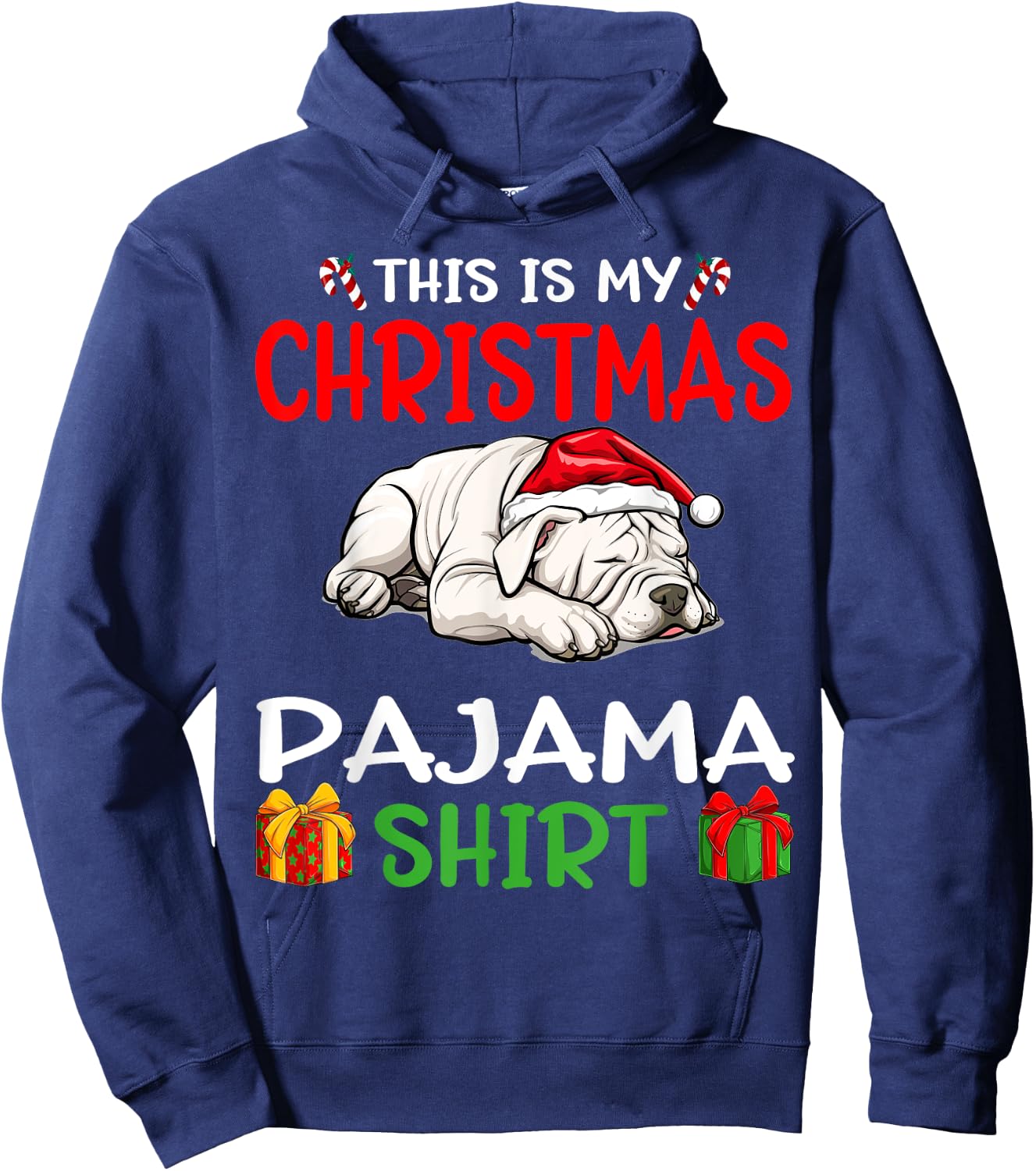 Cute Dogo Argentino Dog This is my Christmas Pajama Women Kids Hoodie - Hoodie | Navy