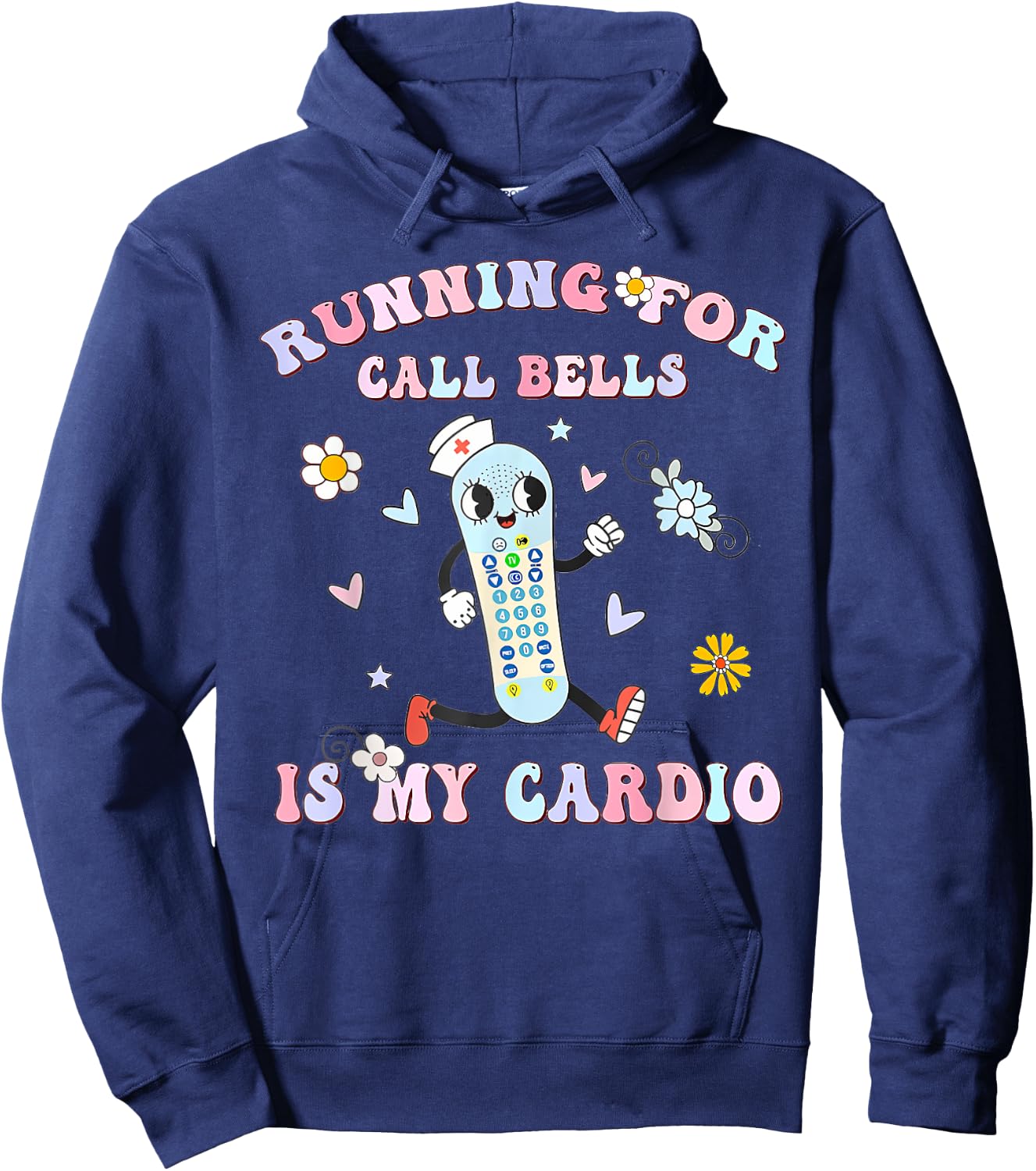 Retro Groovy Running For Call Bells Is My Cardio PCT CNA PCA Hoodie - Hoodie | Navy