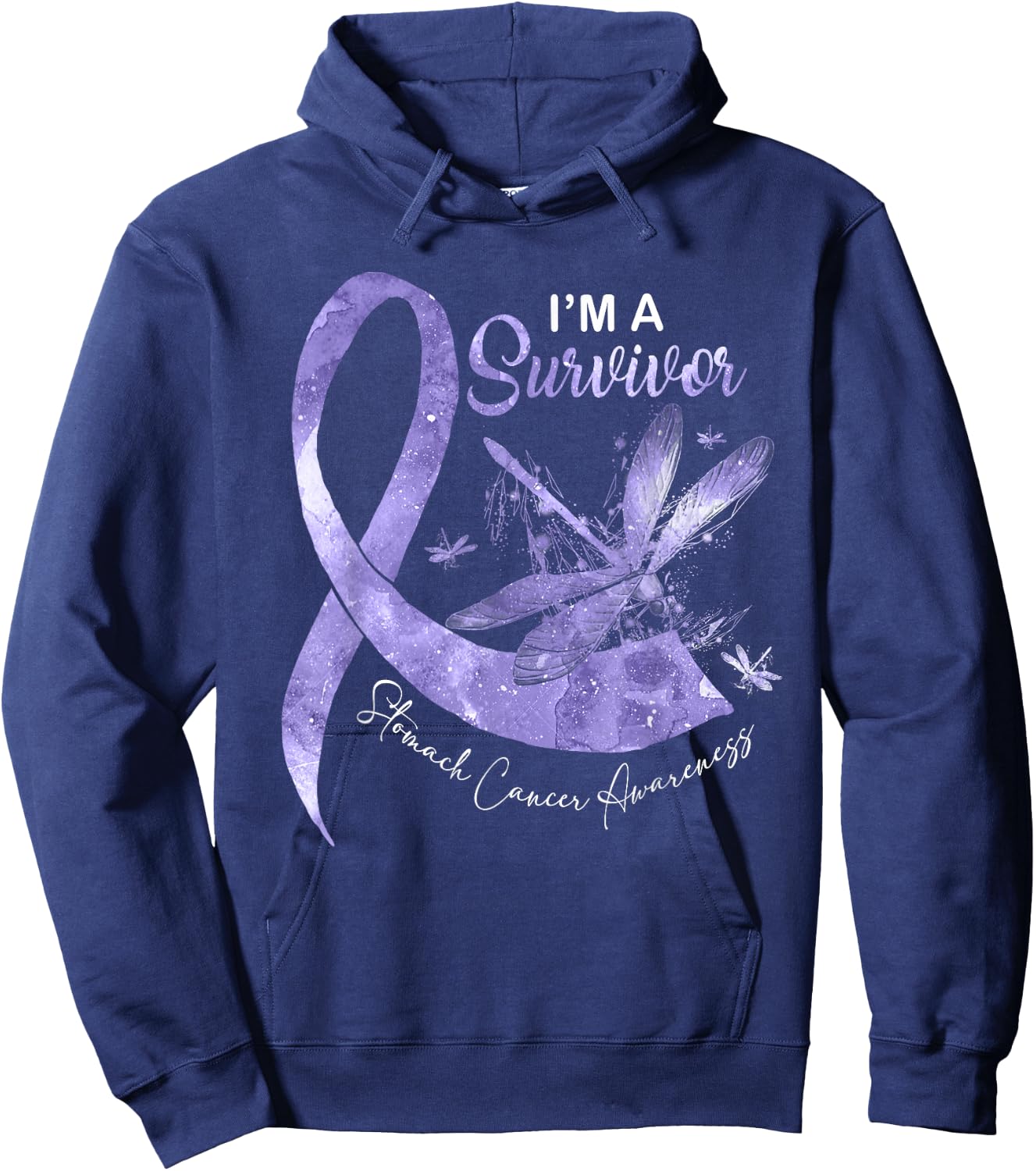I'm A Survivor Stomach Cancer Dragonfly Periwinkle Ribbon Hoodie - Hoodie | Navy