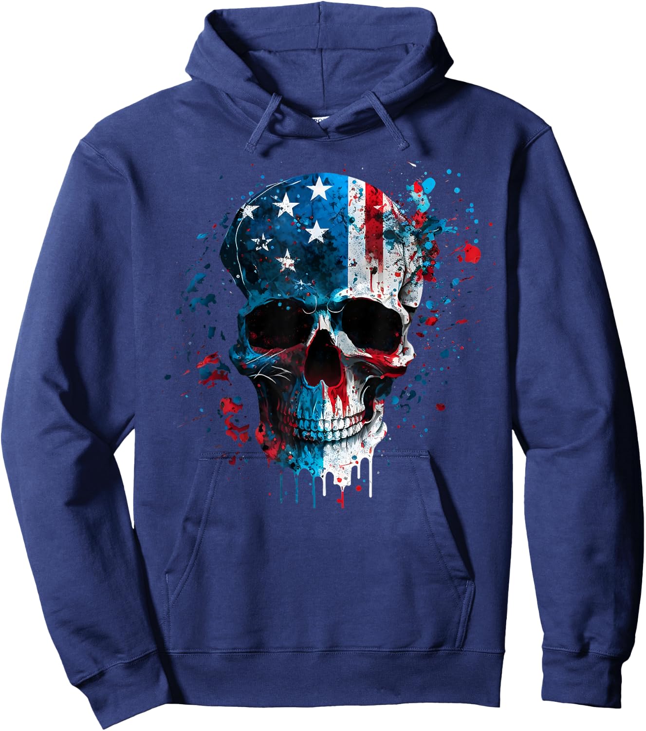 Skull Skeleton American Flag Freedom Patriotic 4th of July Hoodie - Hoodie | Navy