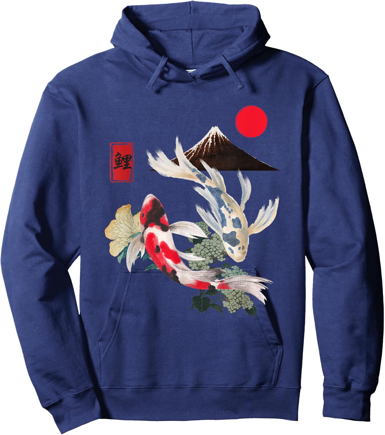 Koi Fish and Cherry Blossom Japanese Art Aesthetic Design Hoodie - Hoodie | Navy