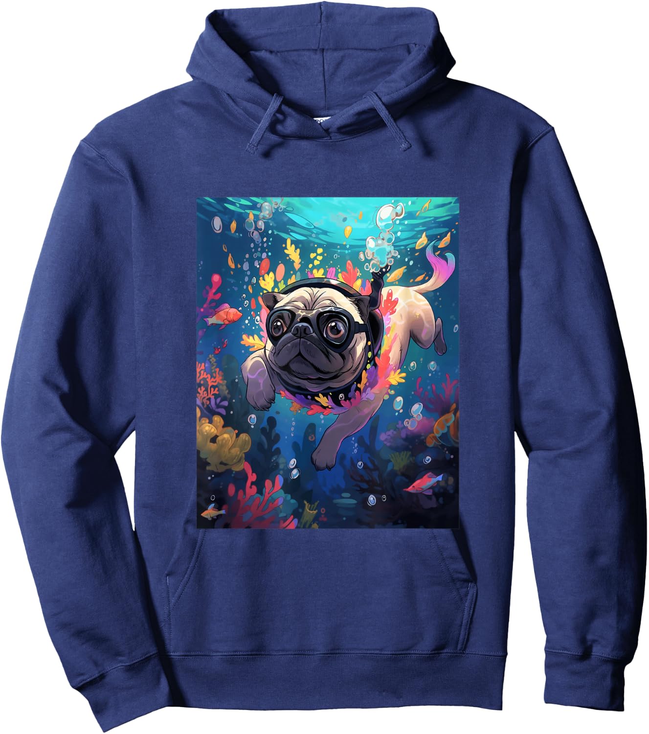 Pug Diving Dog Swimming Underwater Hoodie - Hoodie | Navy