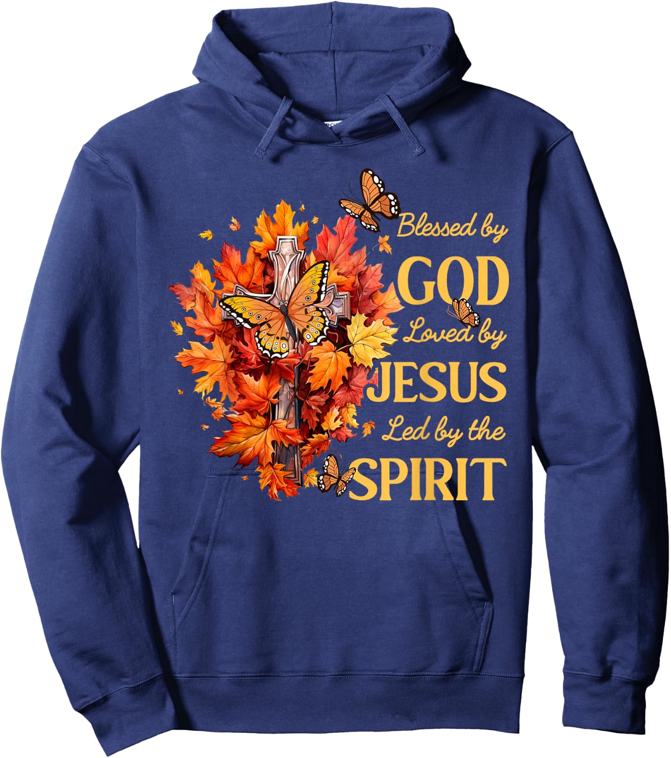 Christian Lover Thanksgiving Blessed by God Loved by Jesus Hoodie - Hoodie | Navy