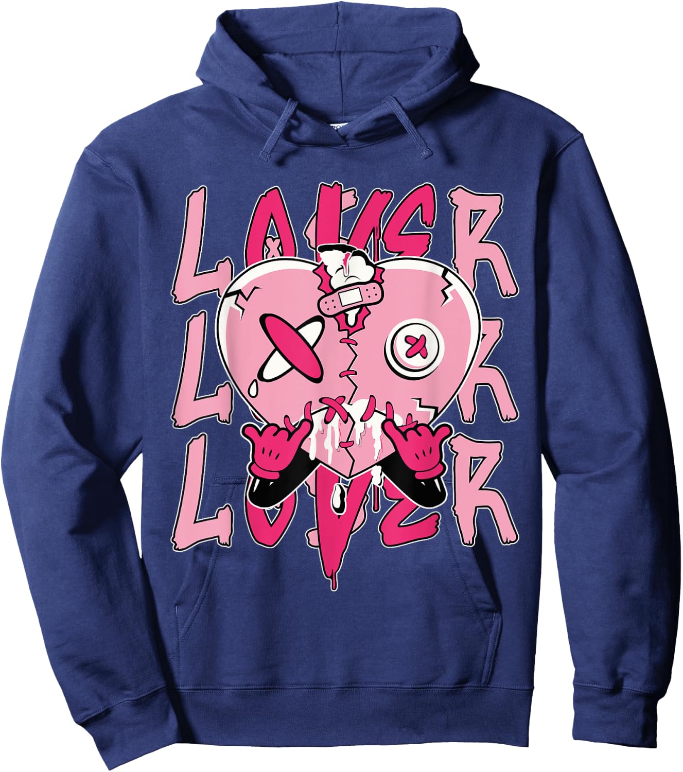 Pink Loser Lover Pink Drip Heart Matching Women Hoodie - Hoodie | Navy