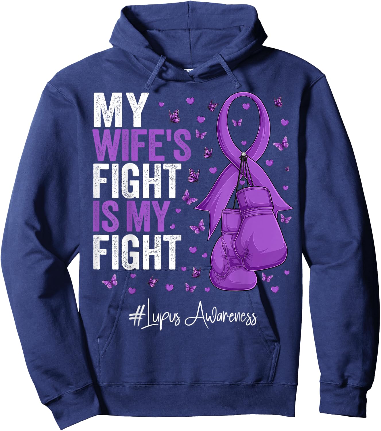 Purple Ribbon Wife Lupus Awareness Hoodie - Hoodie | Navy