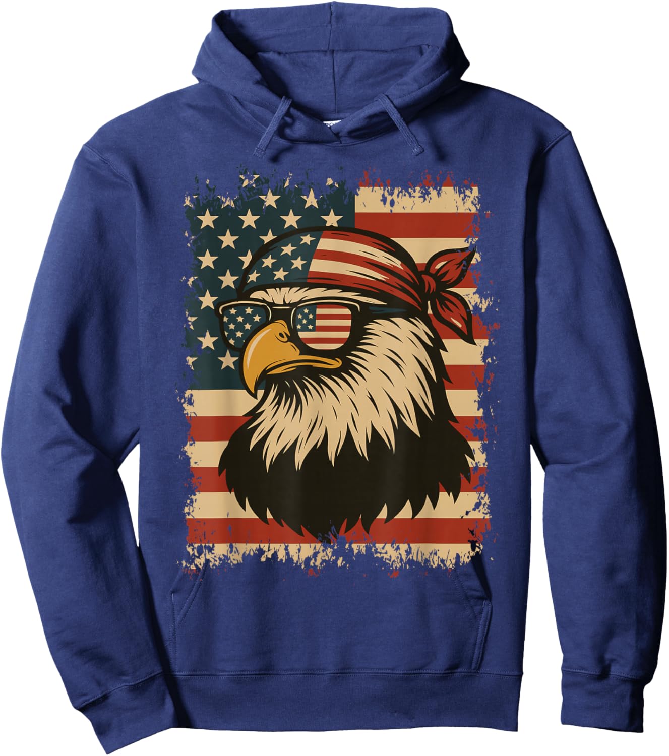 American 4TH Of July Bald Eagle Patriotic USA Flag Bandana Hoodie - Hoodie | Navy