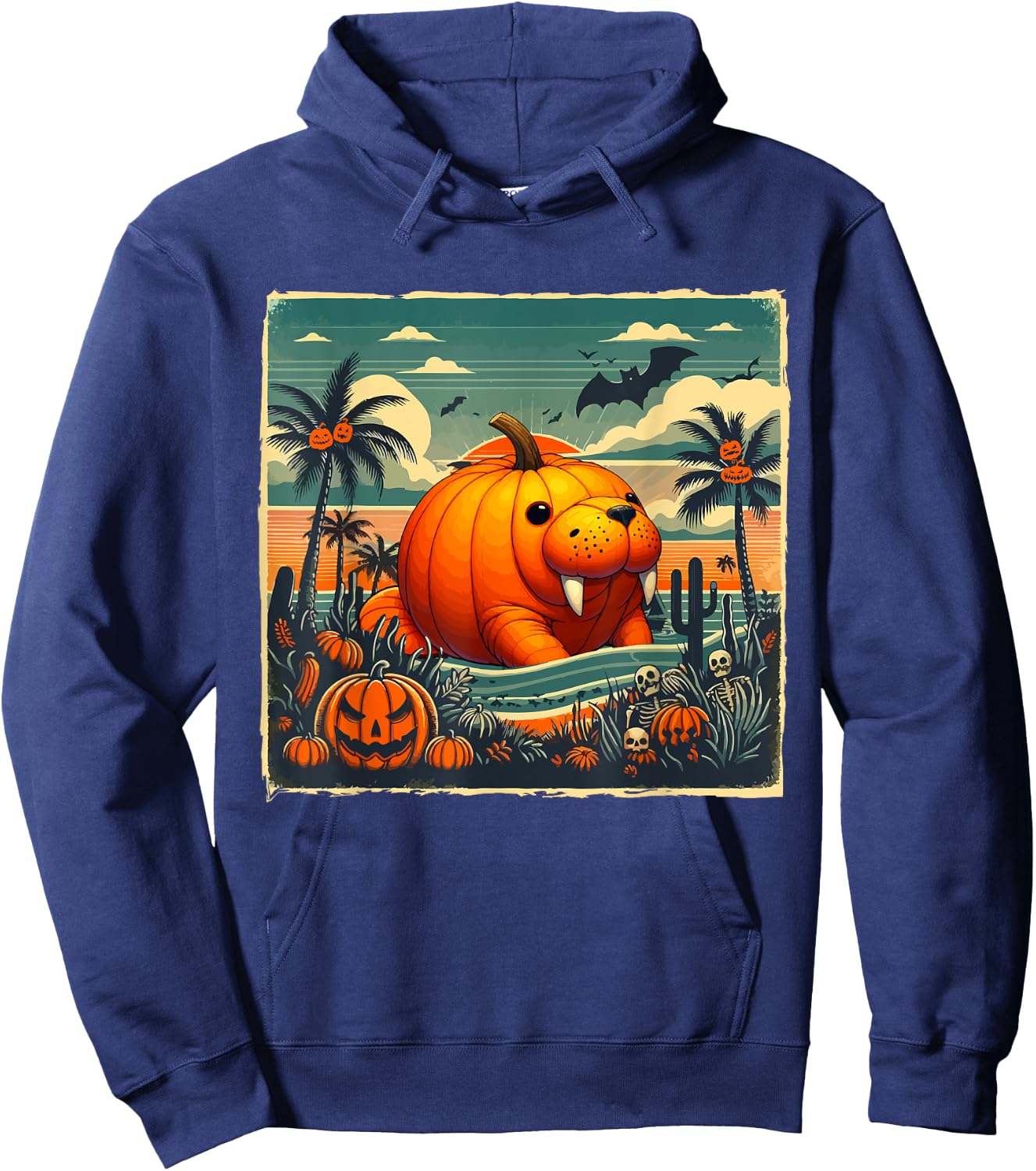 Horror Carved Pumpkin As Manatee Halloween Costume Beach Hoodie - Hoodie | Navy