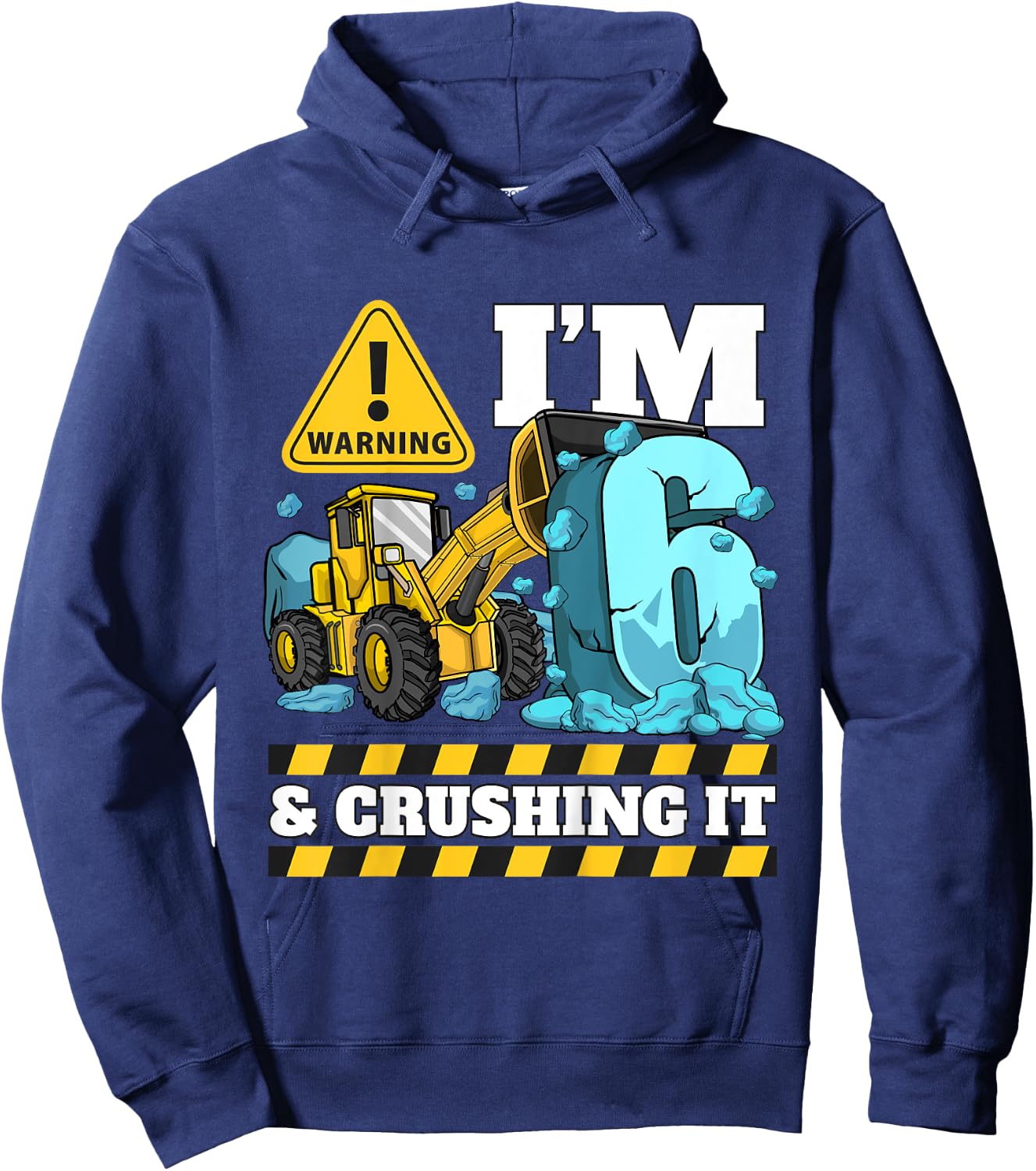 Kids Construction Truck 6th Birthday Boy 6 Six Bulldozer Digger Hoodie - Hoodie | Navy