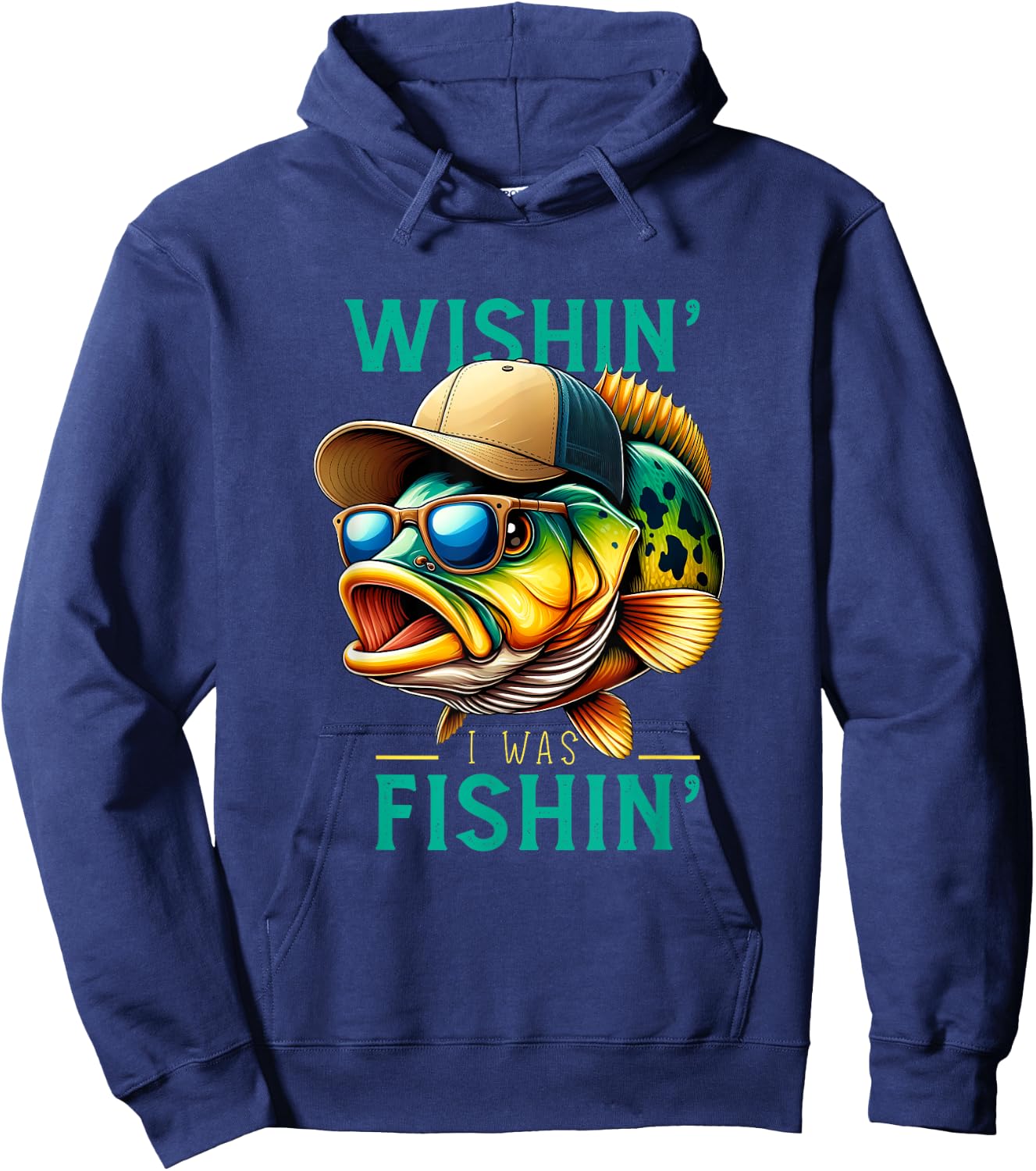 Wishin' I Was Fishin' Funny Fishing Fisherman Father's Day Hoodie - Hoodie | Navy