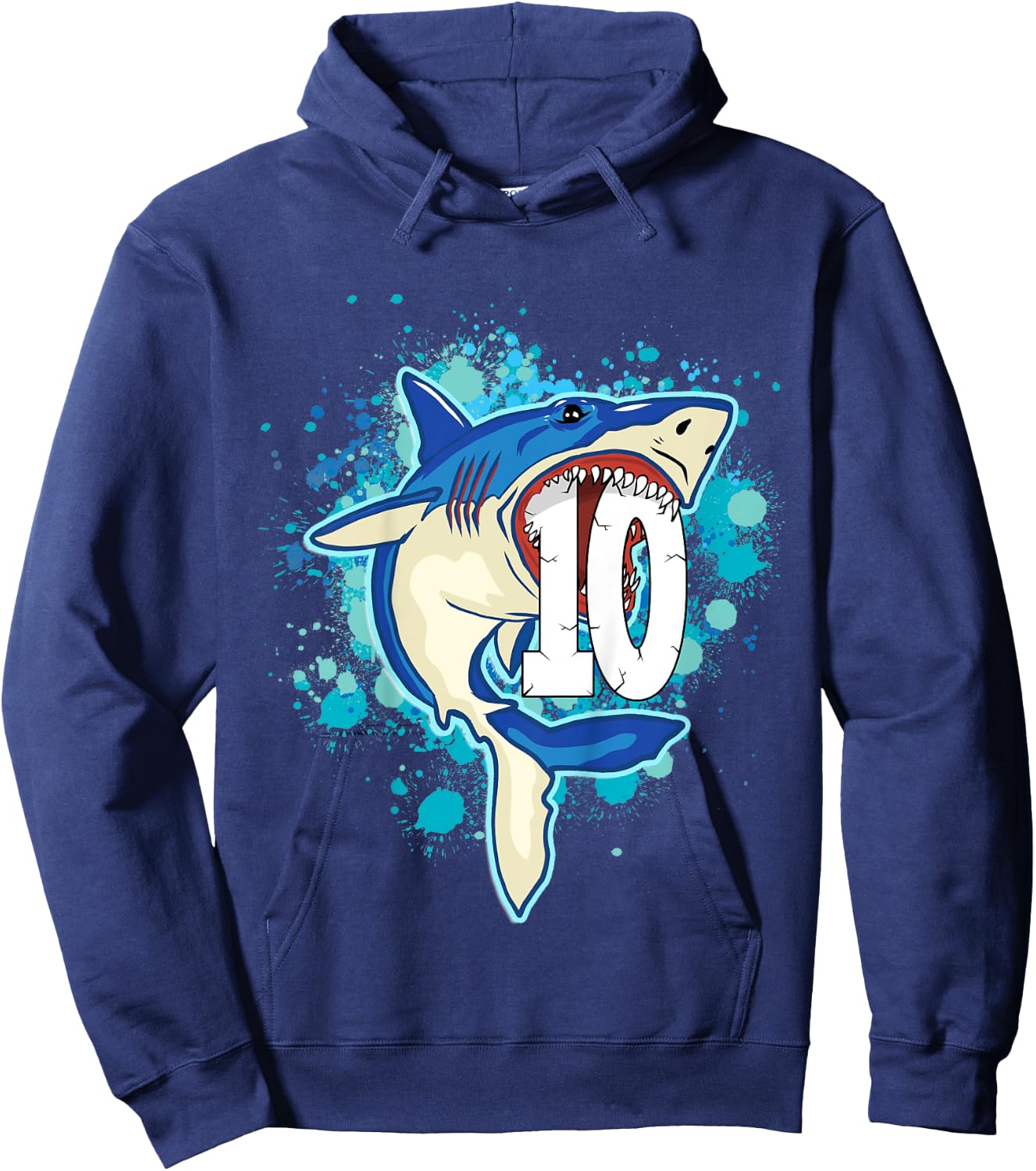 Kids Kids 10 yrs Old Boys Shark Birthday Gift Shirt Hoodie - Hoodie | Navy