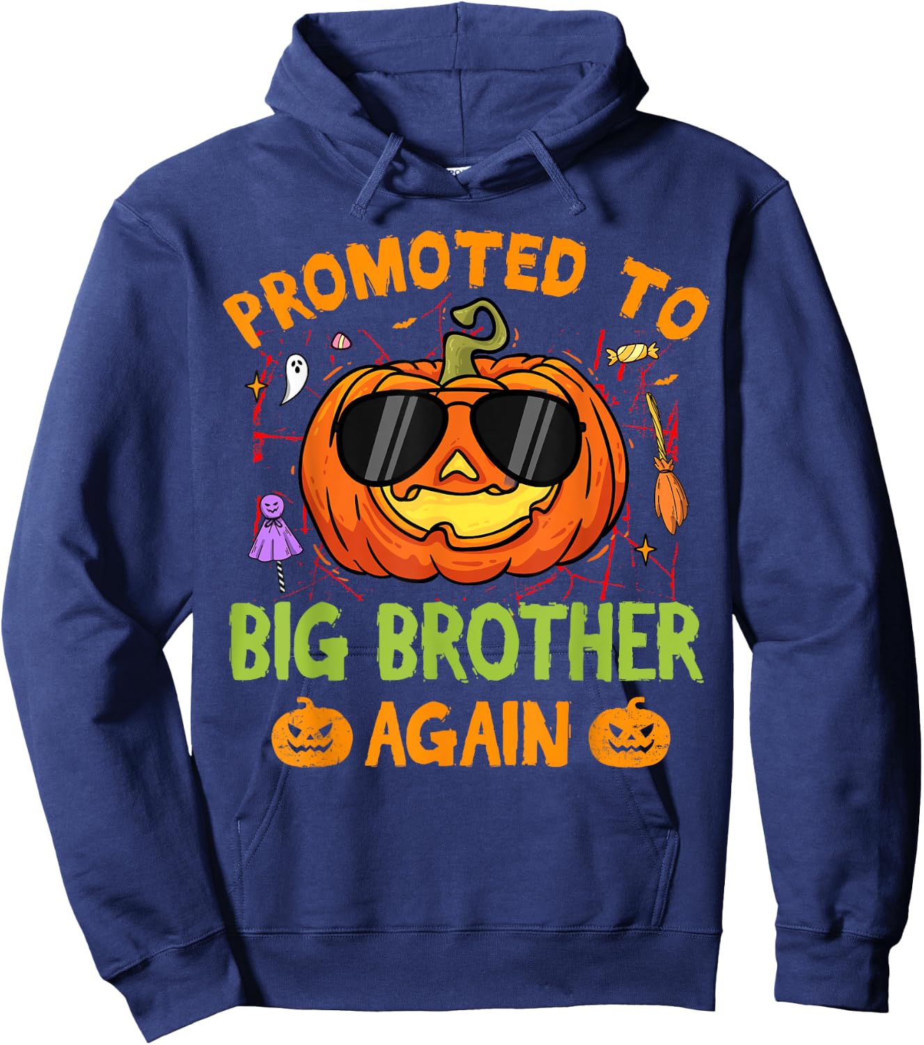 Promoted To Big Brother Again Halloween Pumpkin Family Hoodie - Hoodie | Navy