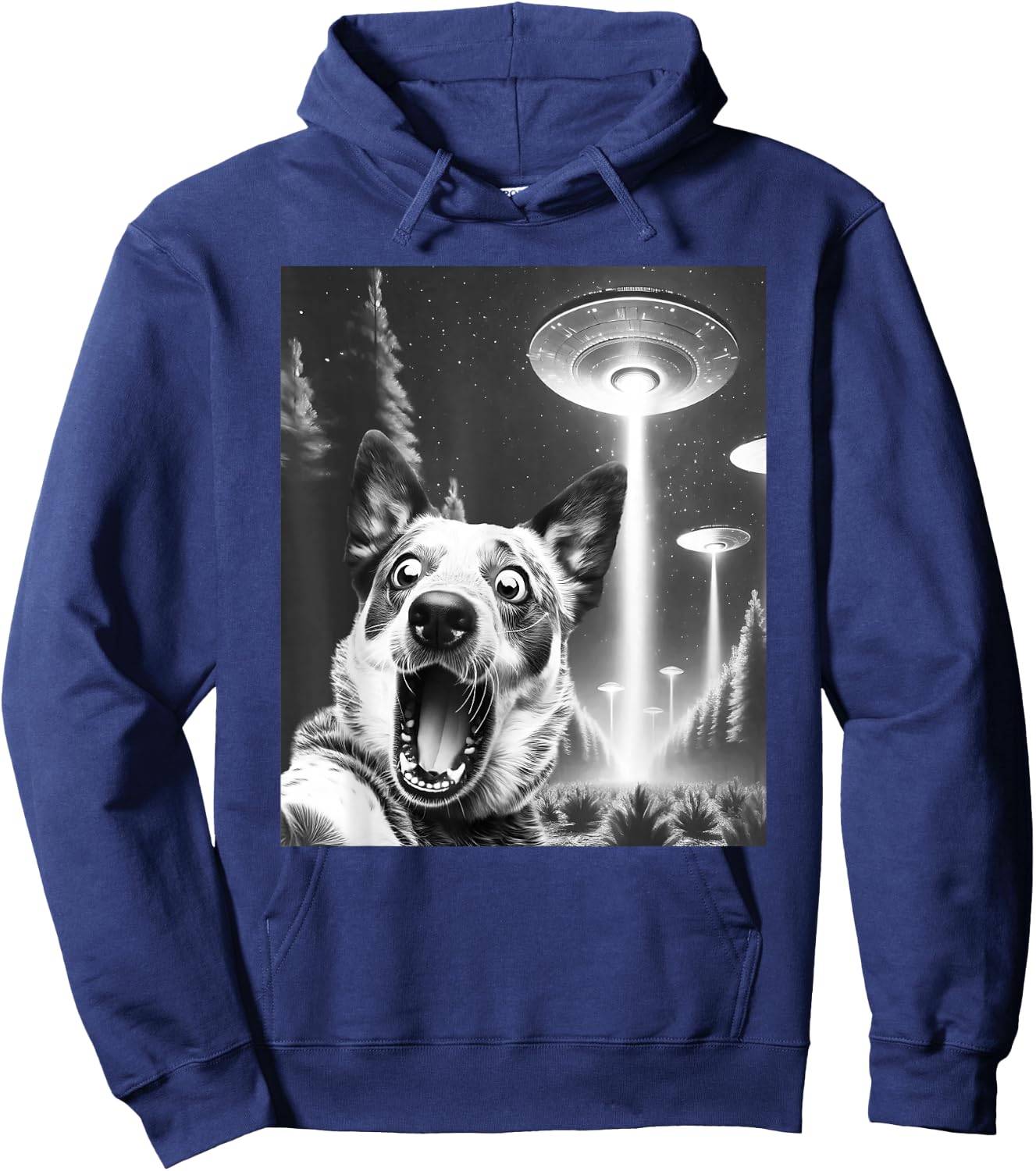 Funny Blue Heeler Alien UFO Taking a Selfie Dog Mom Dad Hoodie - Hoodie | Navy