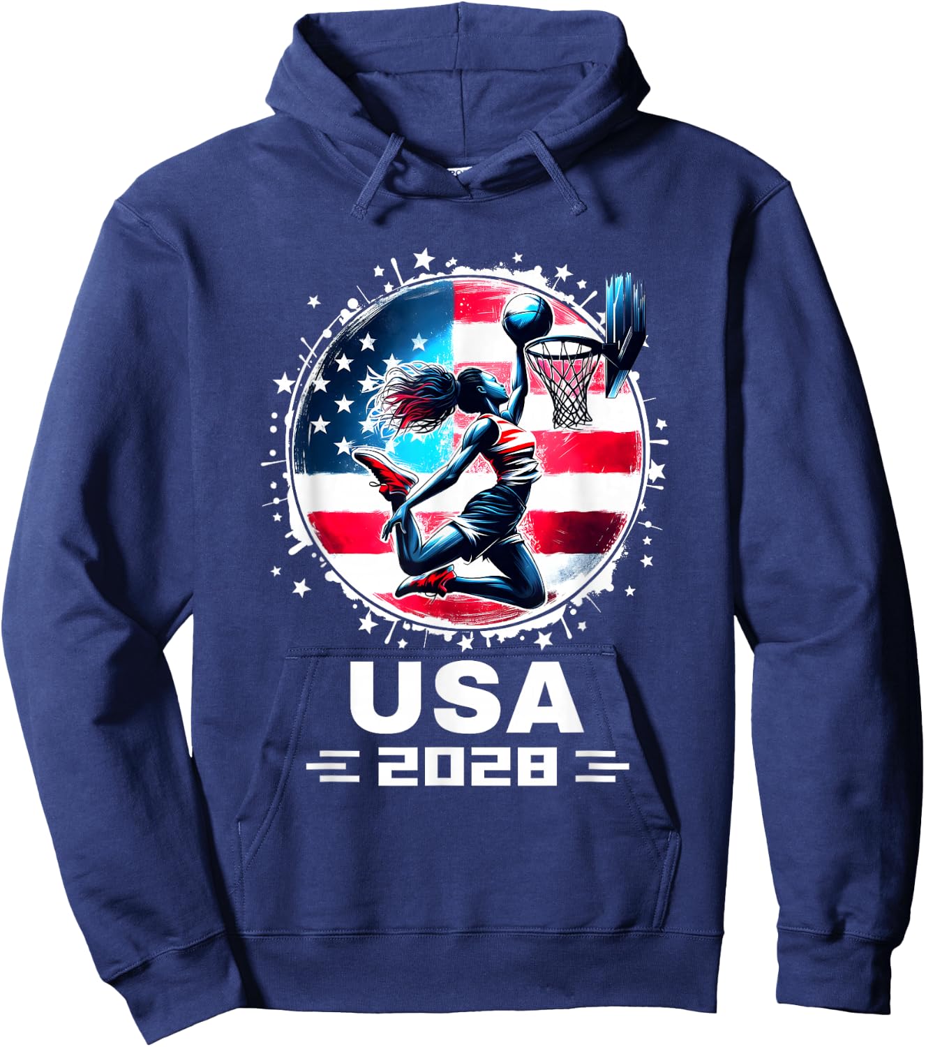 USA Team 2028 United States American Flag Women Basketball Hoodie - Hoodie | Navy