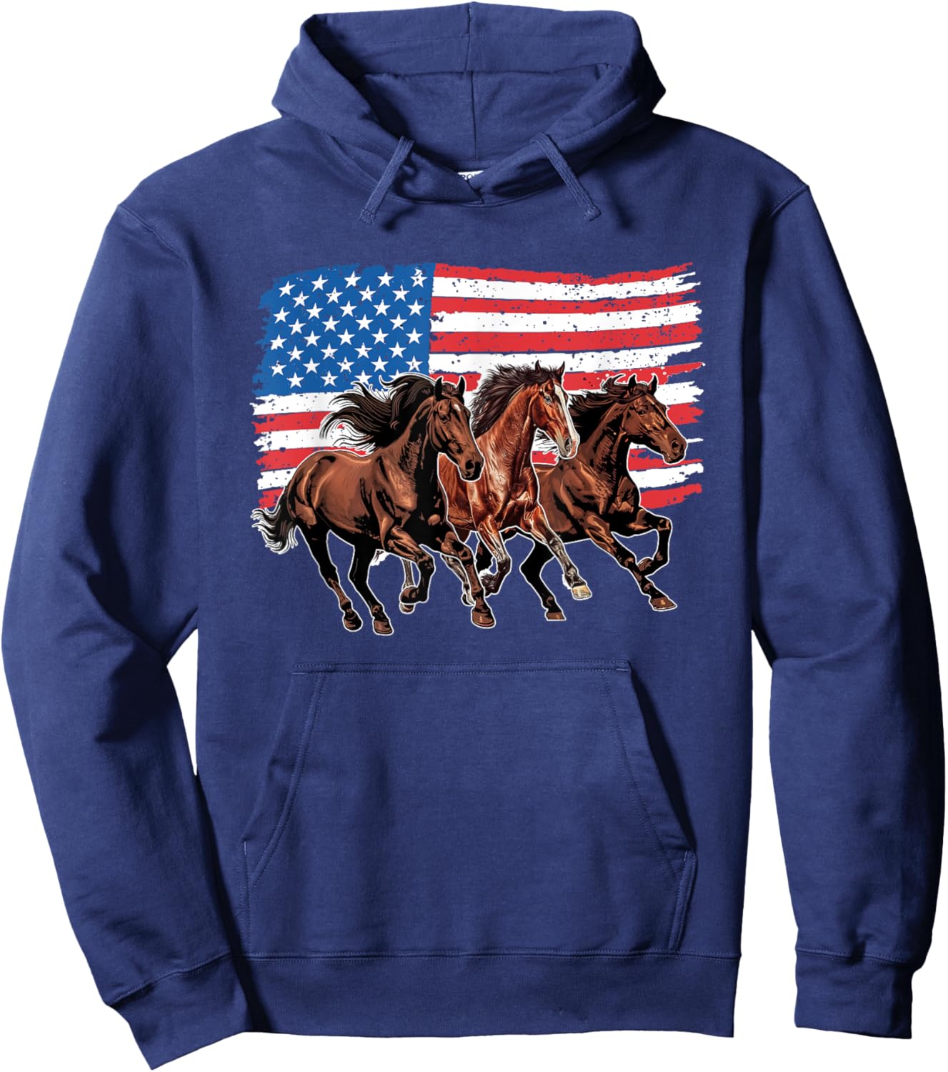 Patriotic Horses 4th Of July American Flag Patriotic Horse Women Kids Men Hoodie - Hoodie | Navy
