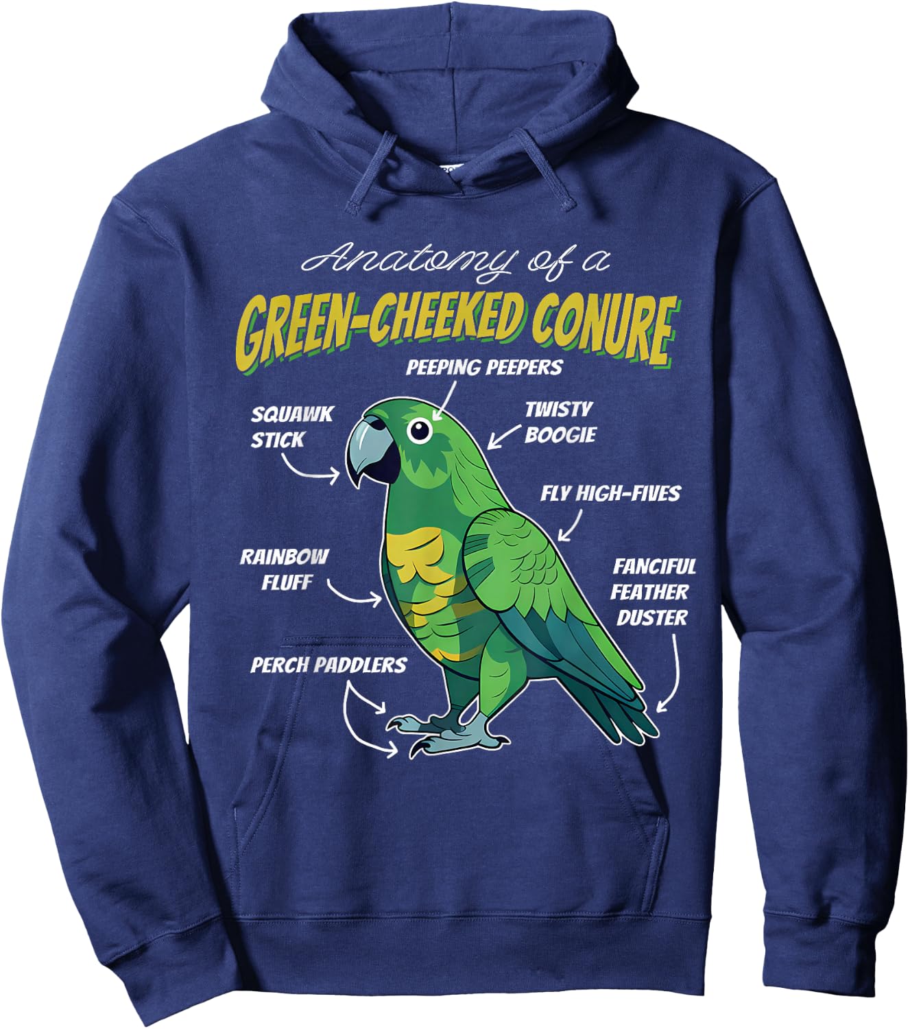 Green Cheek Conure Parrot Anatomy of A Green-Cheeked Conure Hoodie - Hoodie | Navy
