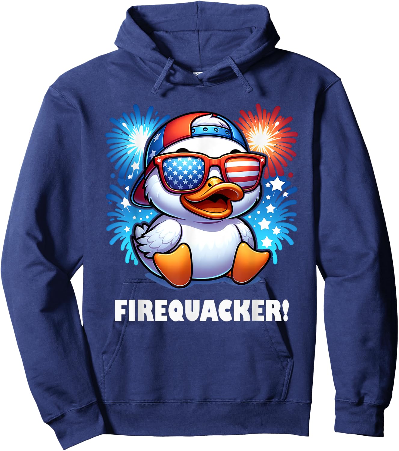 4th of July Firequacker Duck American Flag Fireworks Graphic Hoodie - Hoodie | Navy