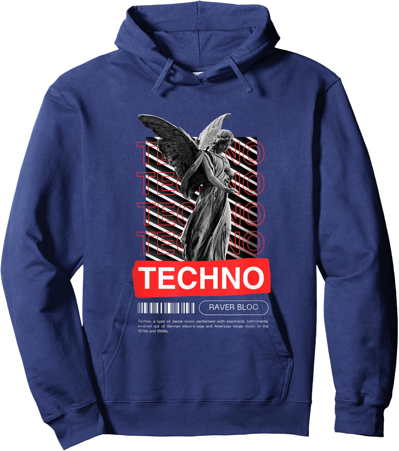 Raver Bloc Techno Angel EDM Raver Design -Adults Black Small Short Sleeve Hoodie - Hoodie | Navy