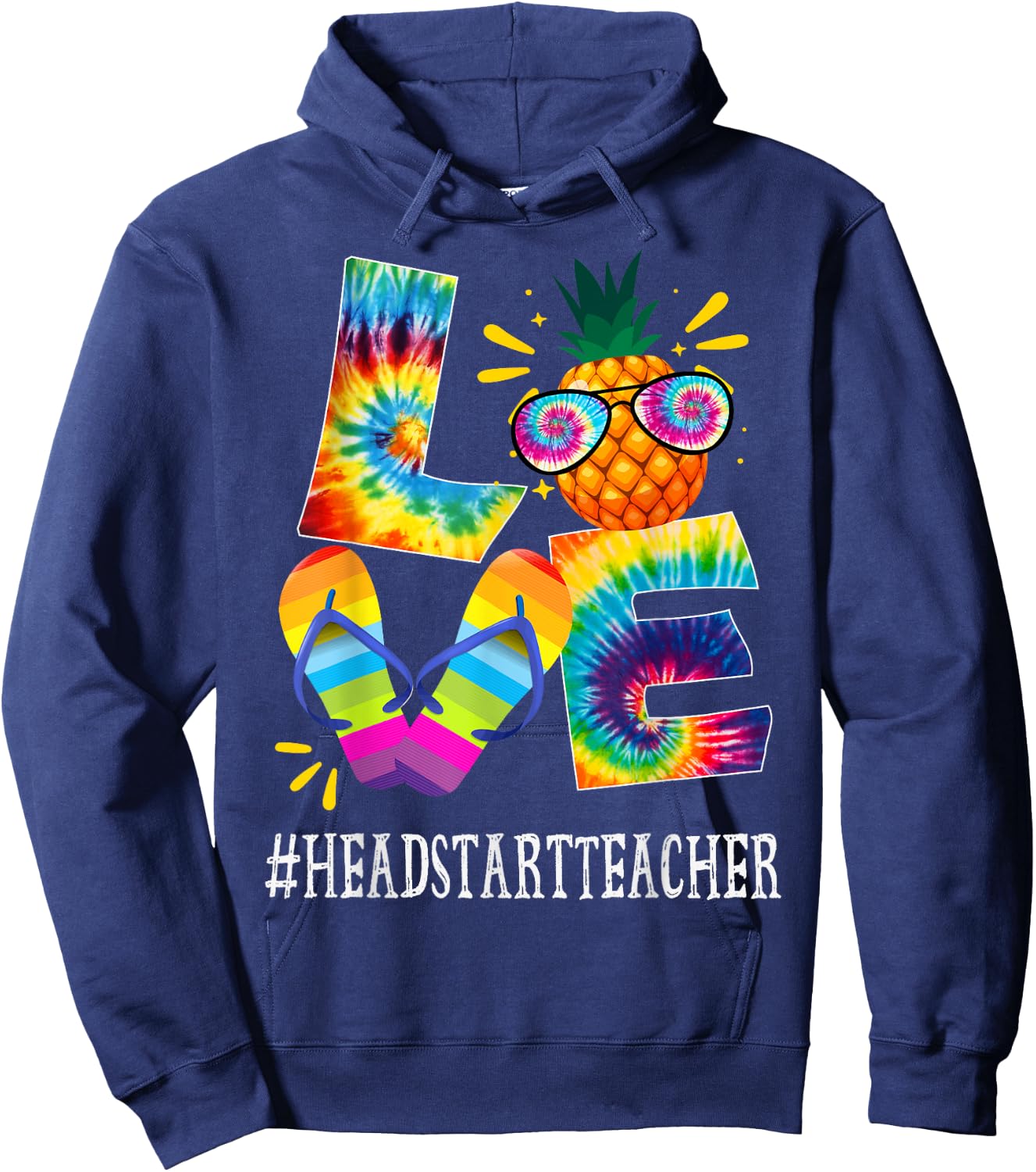 Headstart Teacher Love Pineapple Summer Off duty Tie Dye Women Hoodie - Hoodie | Navy