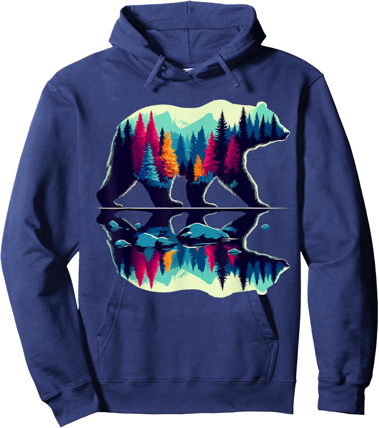 Trees Reflection Wildlife Nature Bear Outdoor Forest Hoodie - Hoodie | Navy