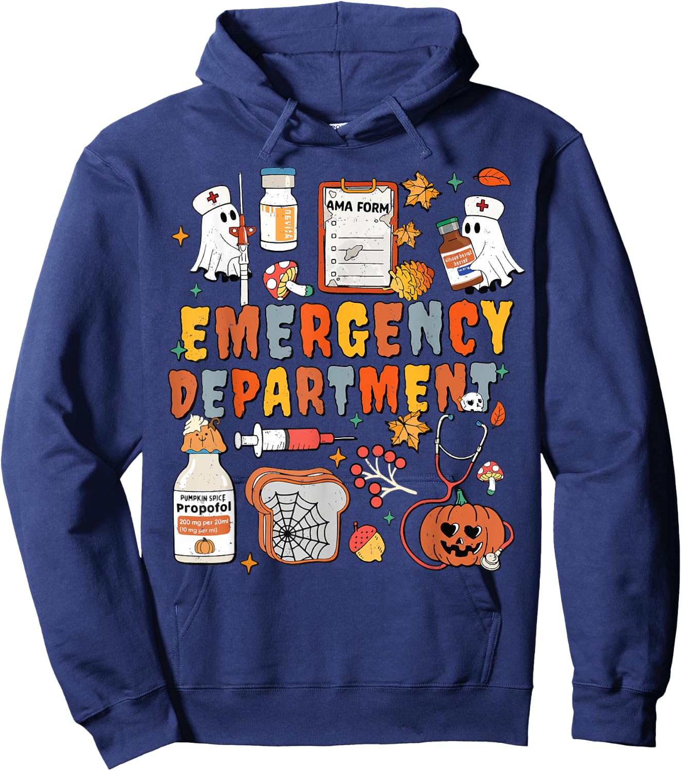 Emergency Department Funny ER Nurse Halloween Spooky Season Hoodie - Hoodie | Navy