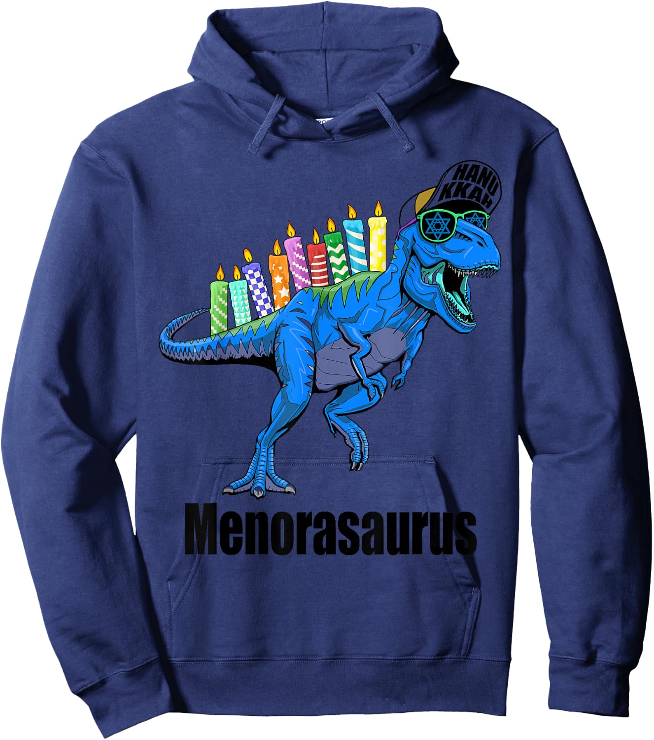 Menorasaurus Rex Menorah Dinosaur Hanukkah Pajama for Boys Hoodie - Hoodie | Navy
