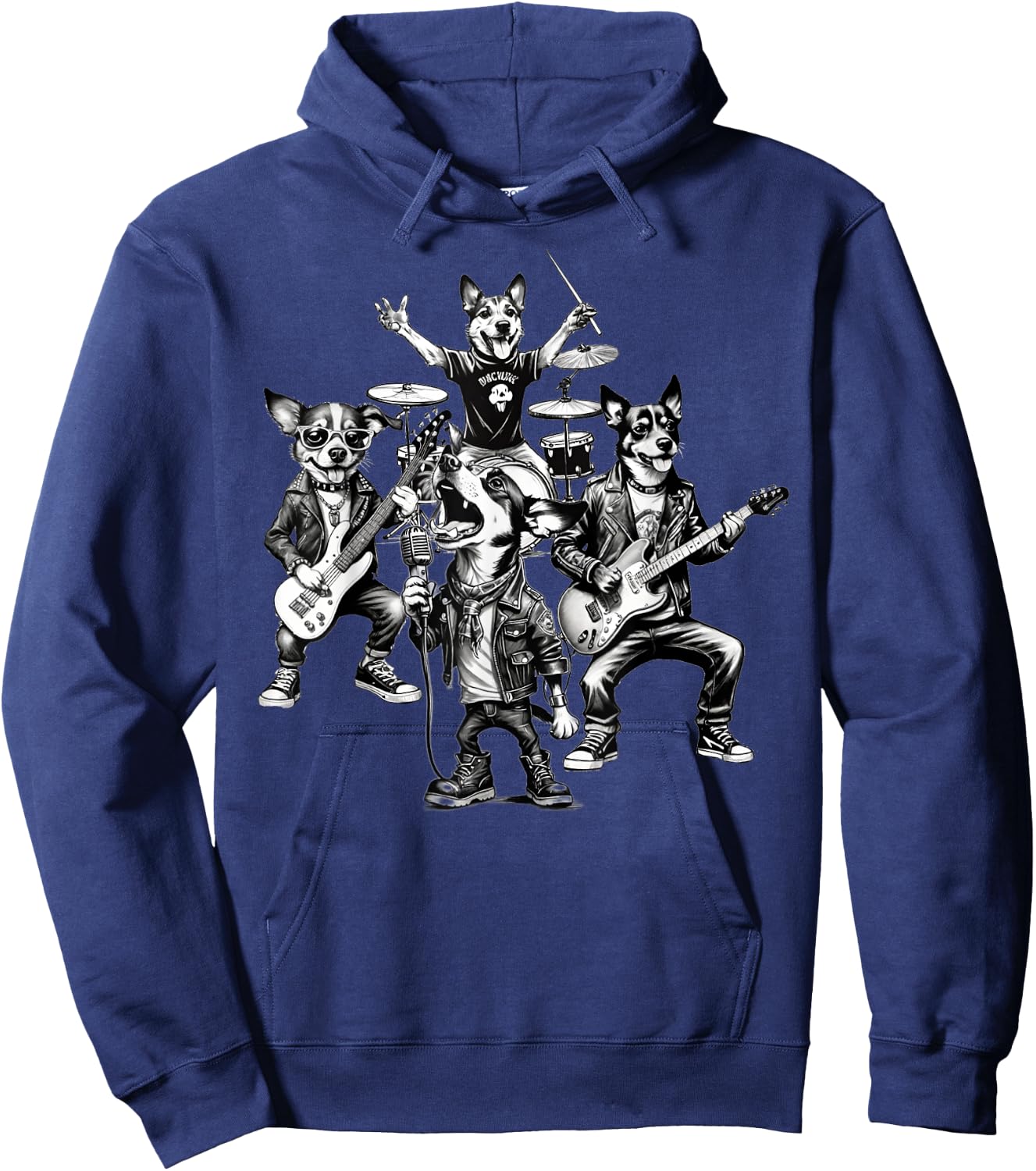 Dogs Rock Band Dogs Playing Guitar Bass Drums Singer Dog Women Hoodie - Hoodie | Navy