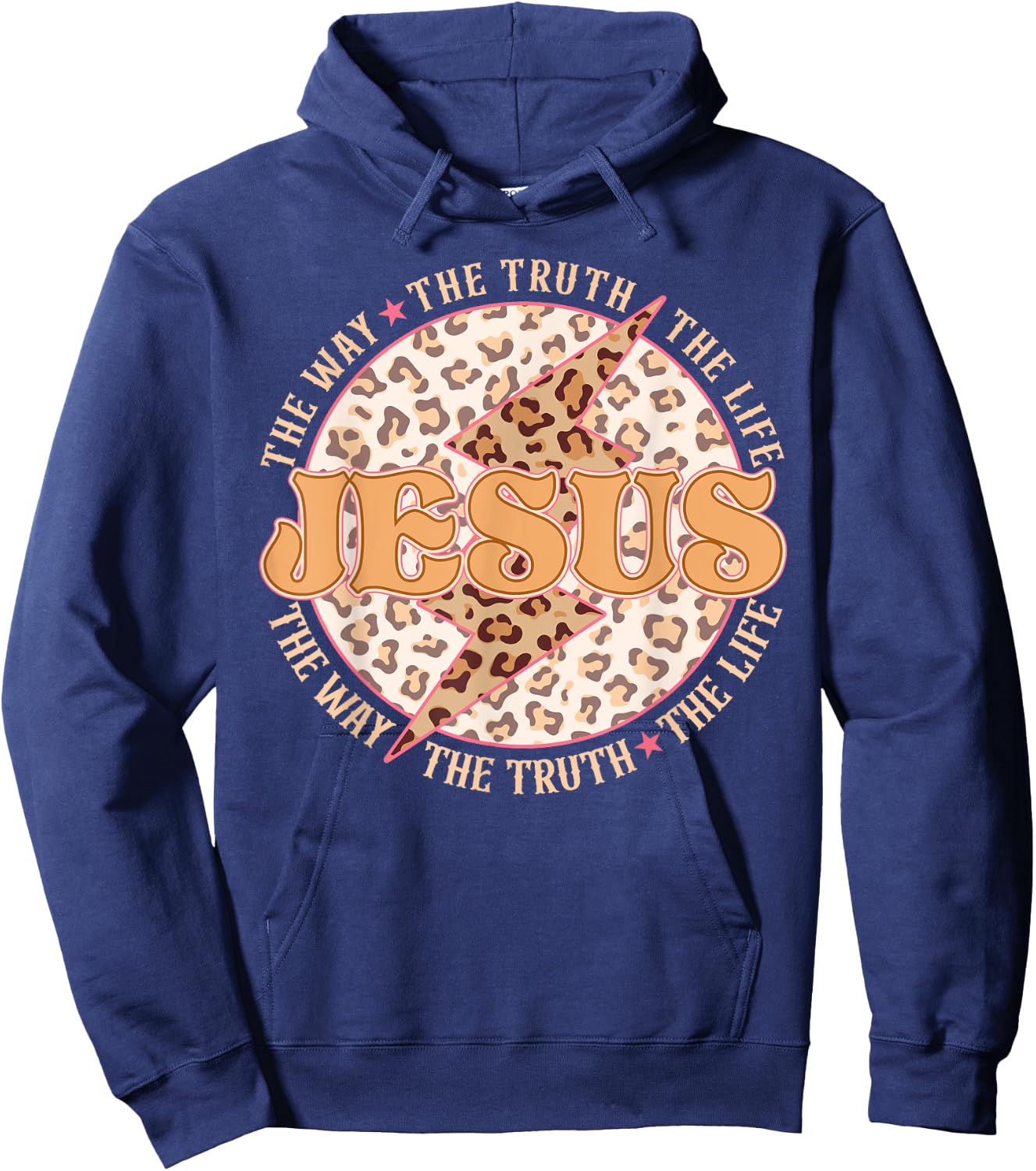 Jesus The Way Truth Retro Groovy Lightning Leopard Women Men Hoodie - Hoodie | Navy