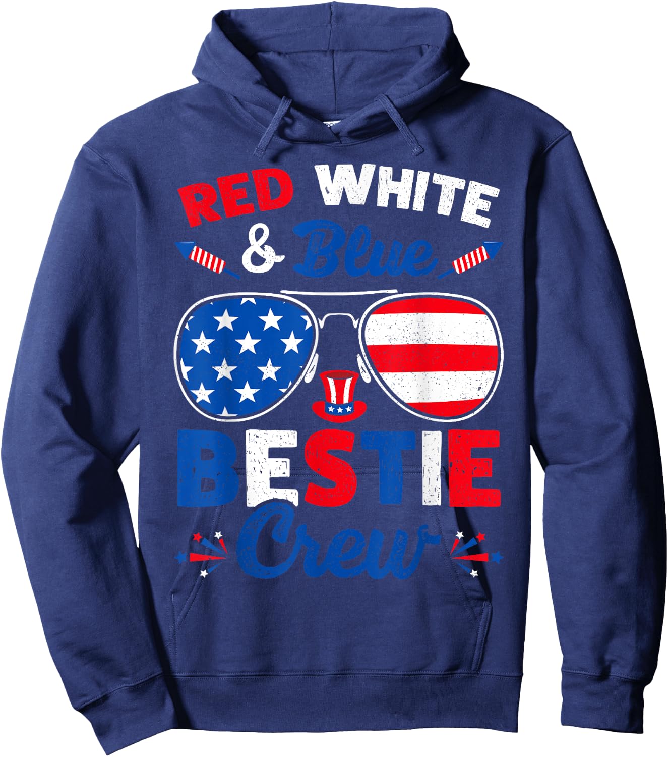 Retro 4th Of July Red White & Blue Bestie Crew American Flag Women Men Hoodie - Hoodie | Navy