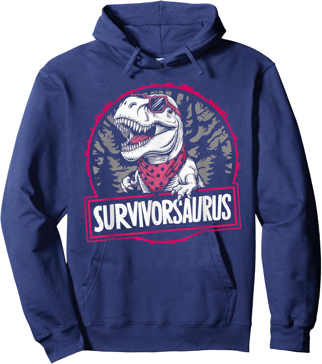 Dinosaur Breast Cancer Awareness Cancer Support Pink Ribbon Hoodie - Hoodie | Navy