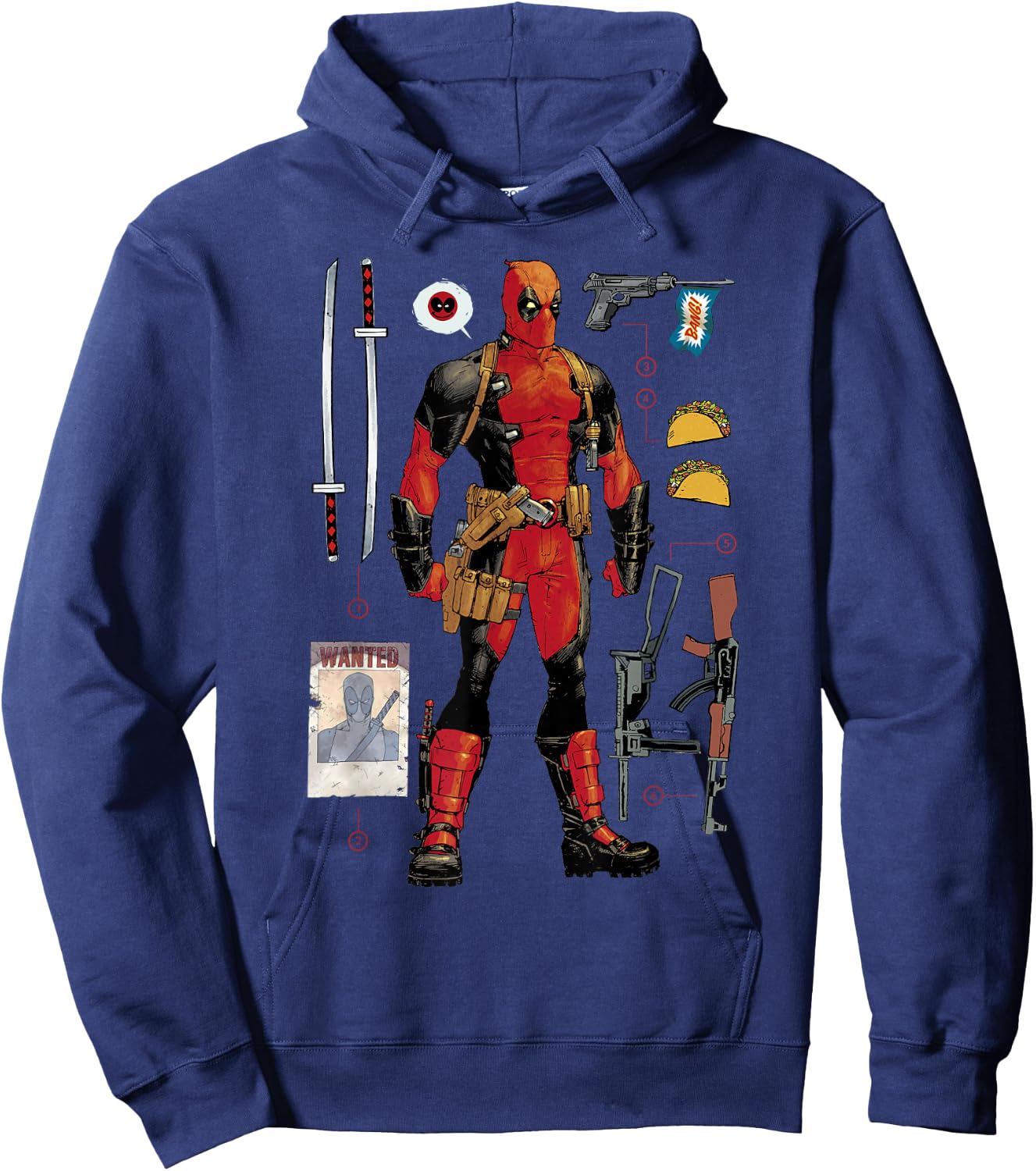Marvel Deadpool Weapons & Accessories Collection Comic Icon Hoodie - Hoodie | Navy
