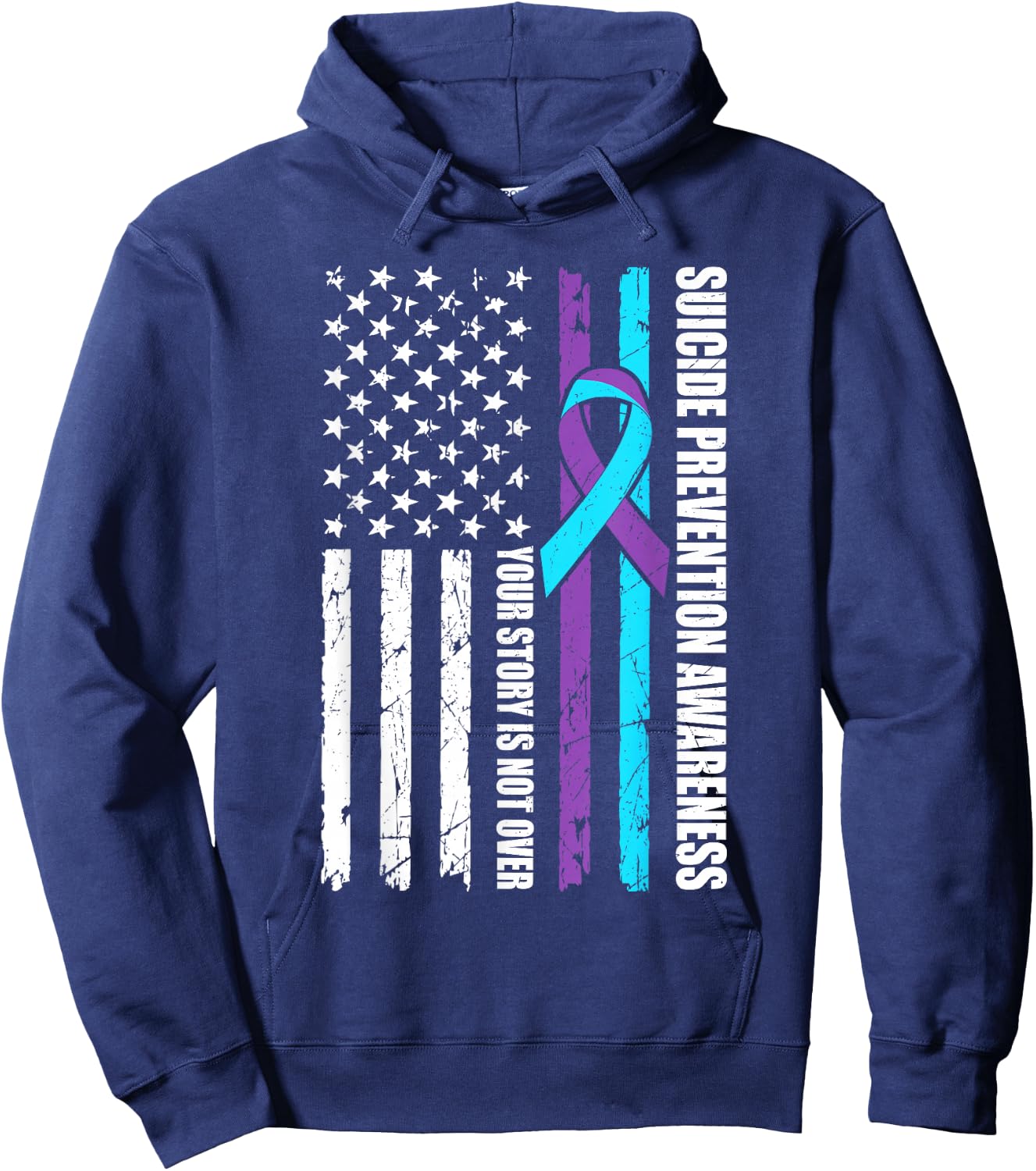 Suicide Prevention Awareness Month Flag Teal & Purple Ribbon Hoodie - Hoodie | Navy