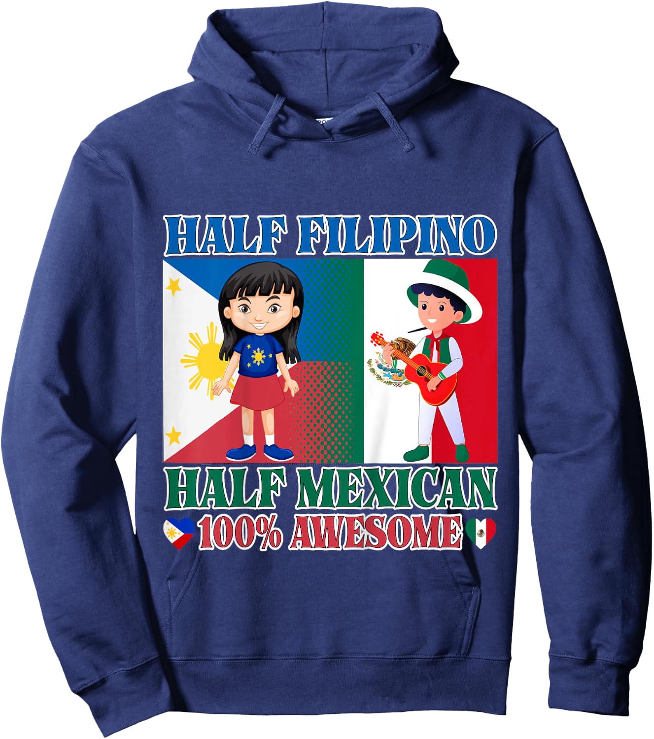 Half Filipino Half Mexico Toddler Mexico Philippines Flag Hoodie - Hoodie | Navy