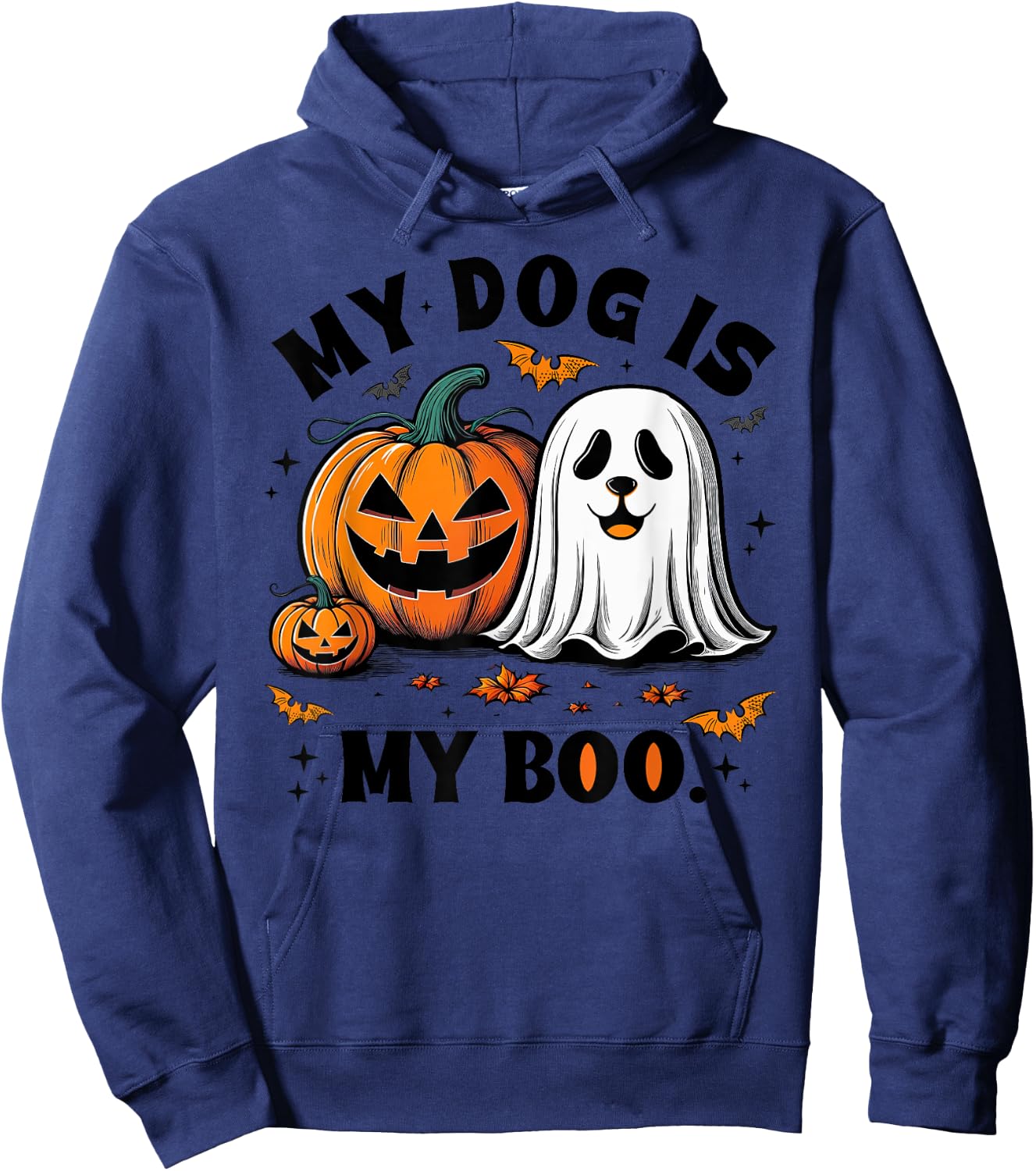 My Dog Is My Boo Spooky Season Ghost Halloween Groovy Hoodie - Hoodie | Navy