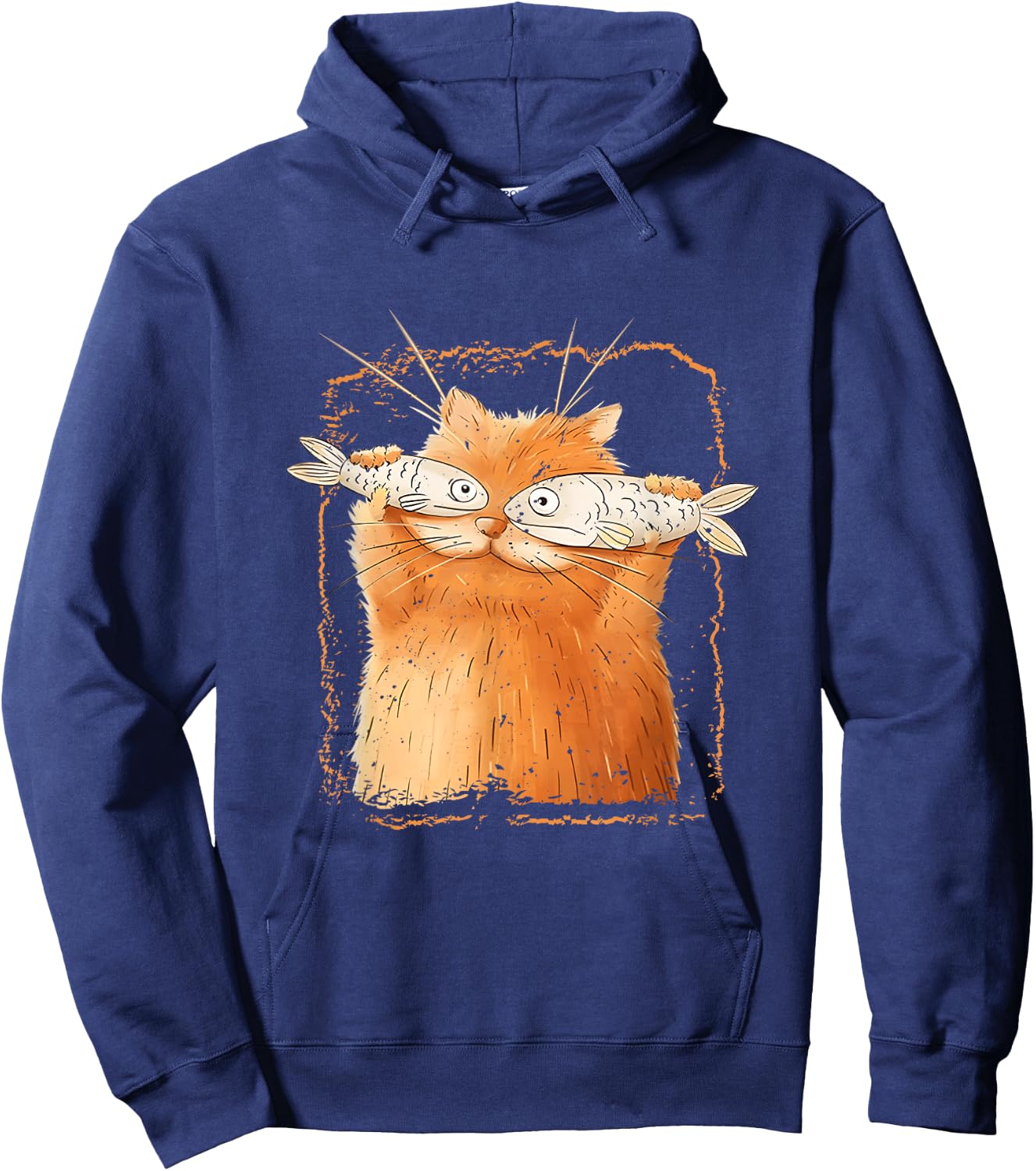 Cat With Fisheyes Kitten Funny Parody Cat Lover Cartoon Hoodie - Hoodie | Navy