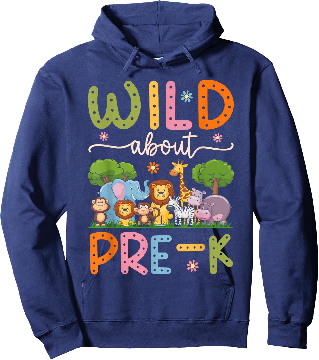Wild About Pre-K Teacher Student Groovy Back To School Pre-K Hoodie - Hoodie | Navy