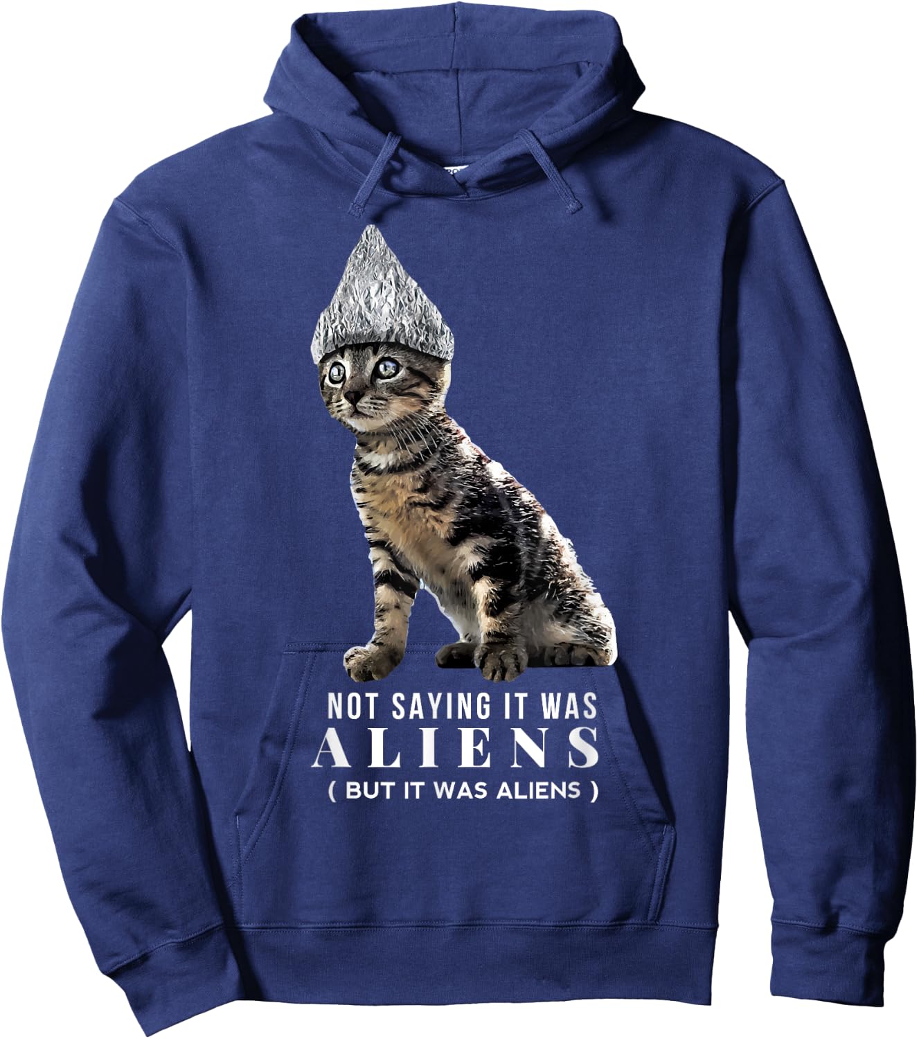 Funny Conspiracy Cat Tin Foil Hat Aliens Shirt Gift Men Hoodie - Hoodie | Navy