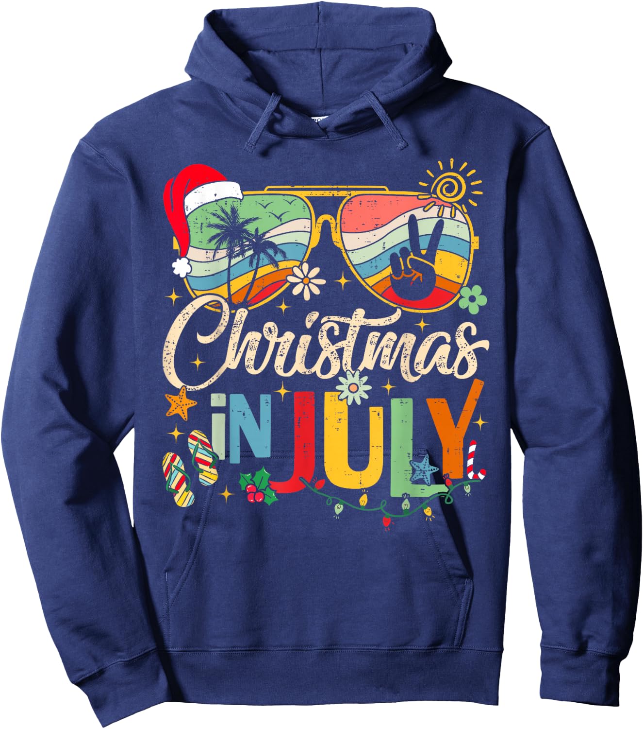 Sunglasses Santa Claus Beach Christmas in July Men Women Kid Hoodie - Hoodie | Navy