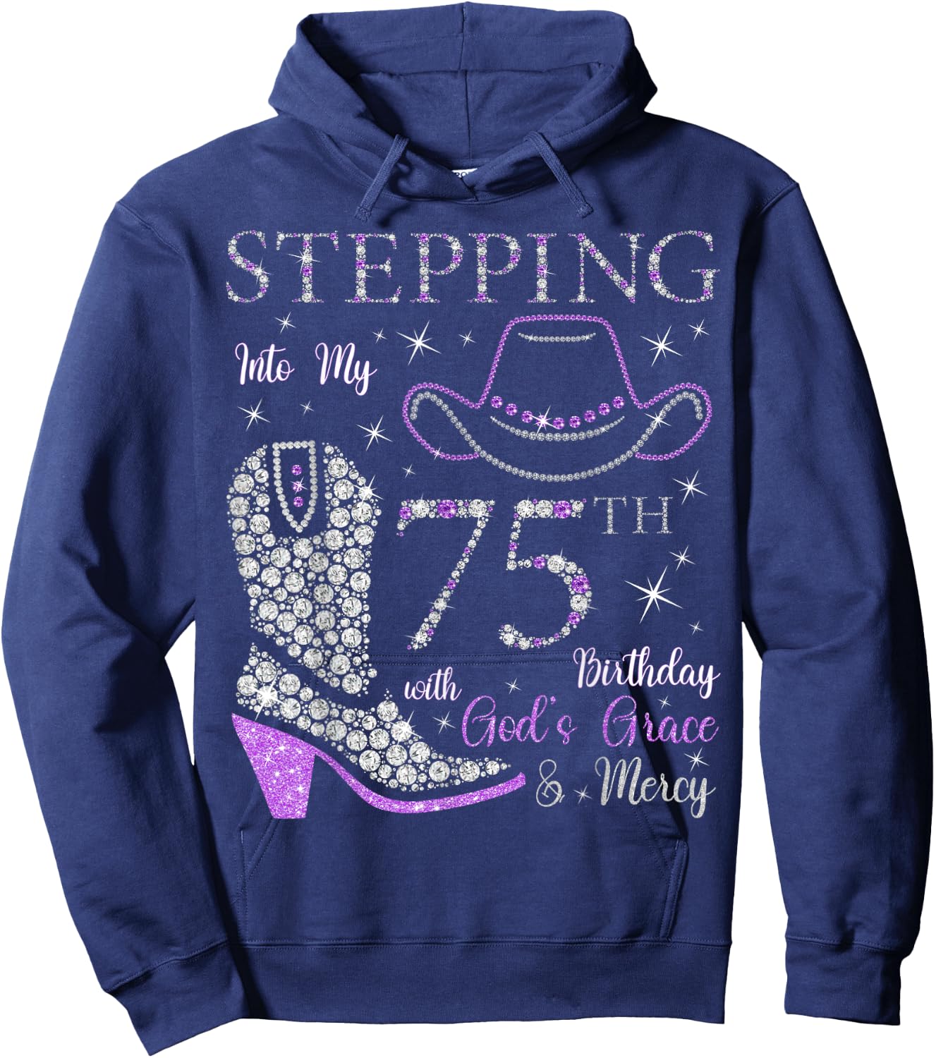 Stepping Into My 75th Birthday With God's Grace and Mercy Hoodie - Hoodie | Navy