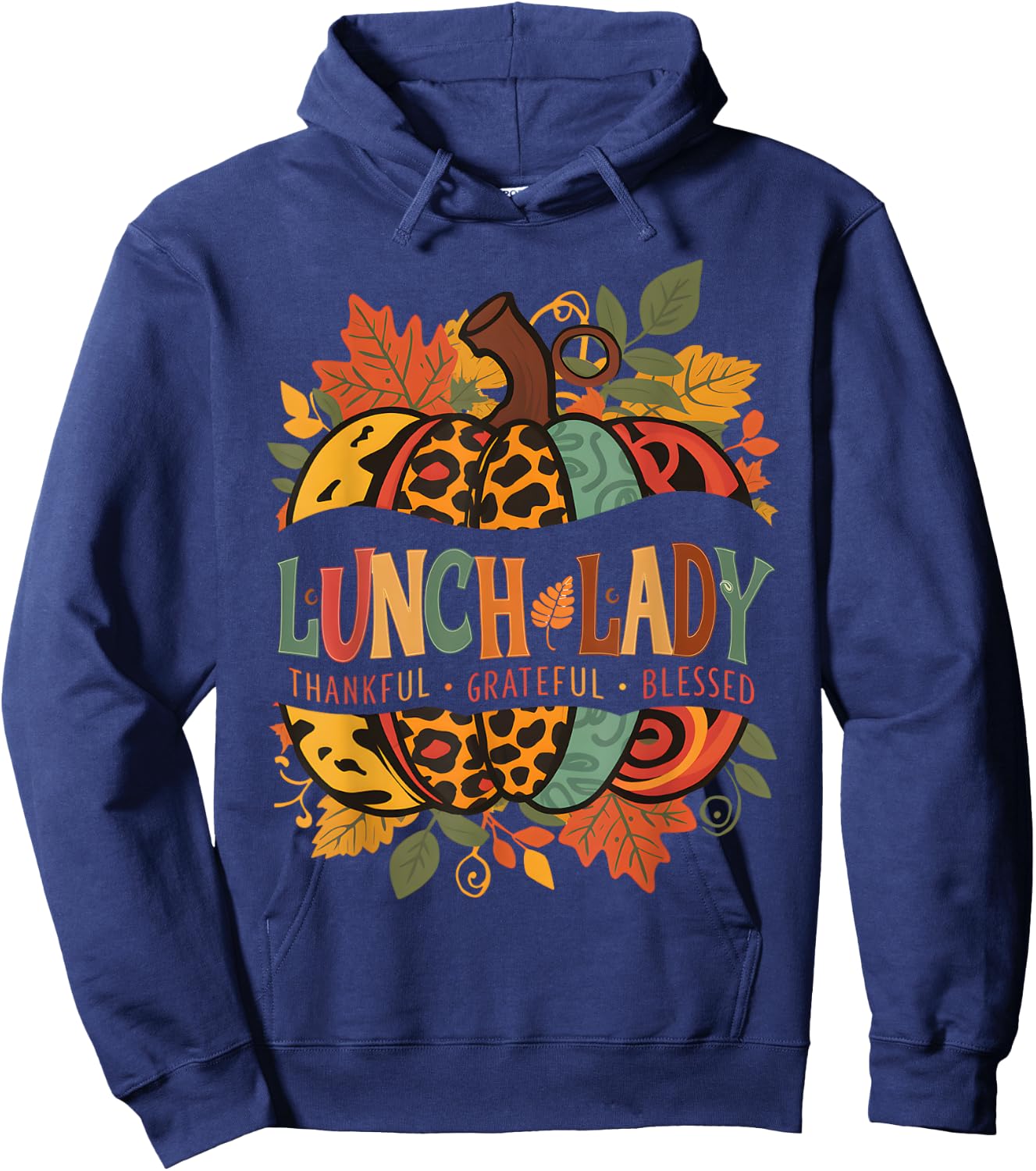 Leopard Pumpkin Fall Autumn Thanksgiving Lunch Lady Women Hoodie - Hoodie | Navy