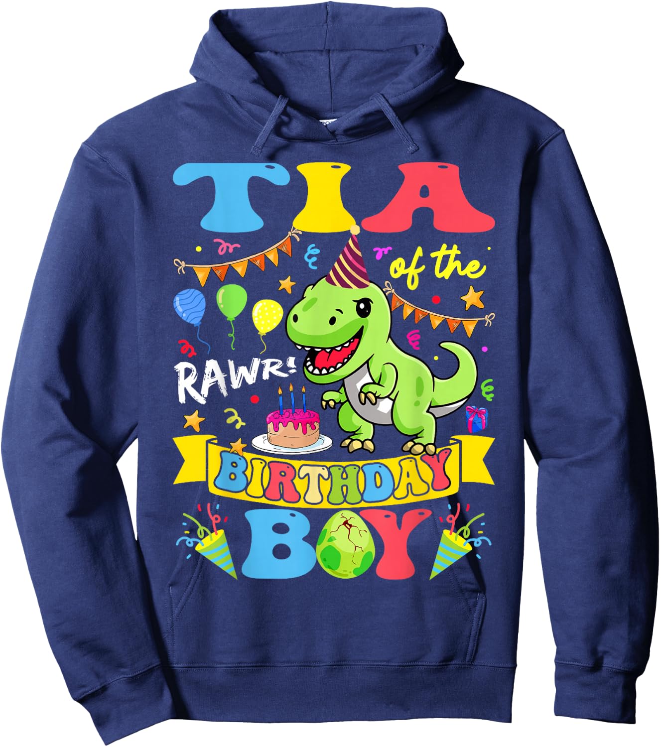 Tia Of The Birthday Boy T-Rex Dinosaur Birthday Groovy Hoodie - Hoodie | Navy