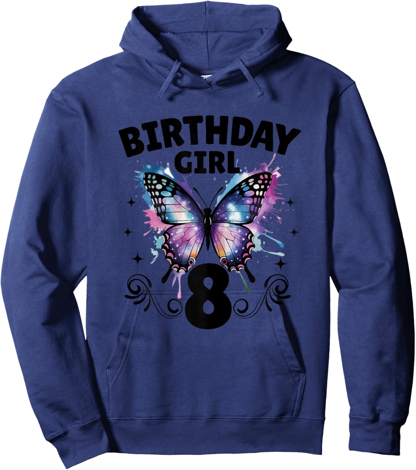 Birthday Girl Eight Years Old Butterfly 8th Birthday Party Hoodie - Hoodie | Navy