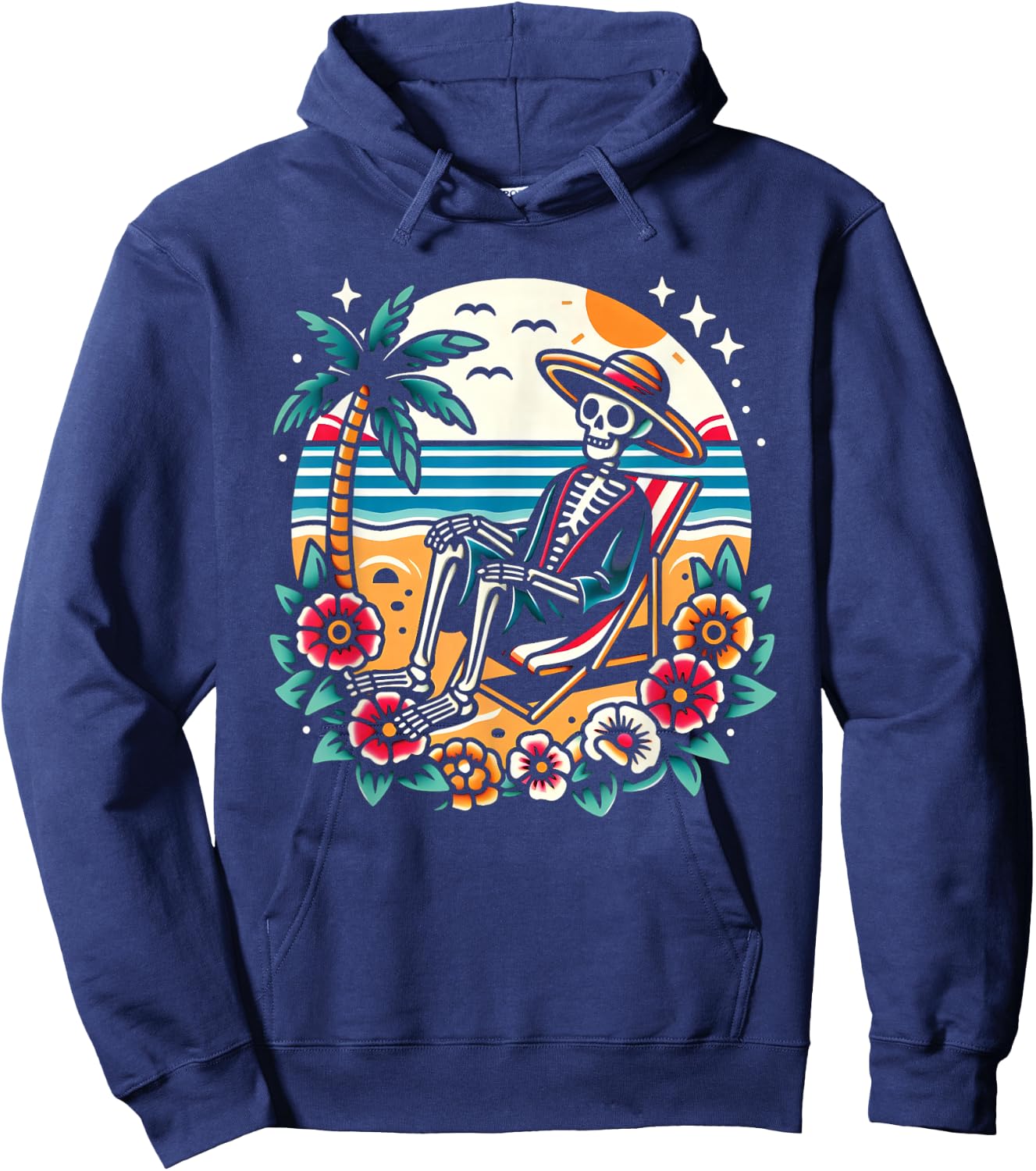 Skeleton On The Beach Traditional Tattoo Artist Inked Hoodie - Hoodie | Navy