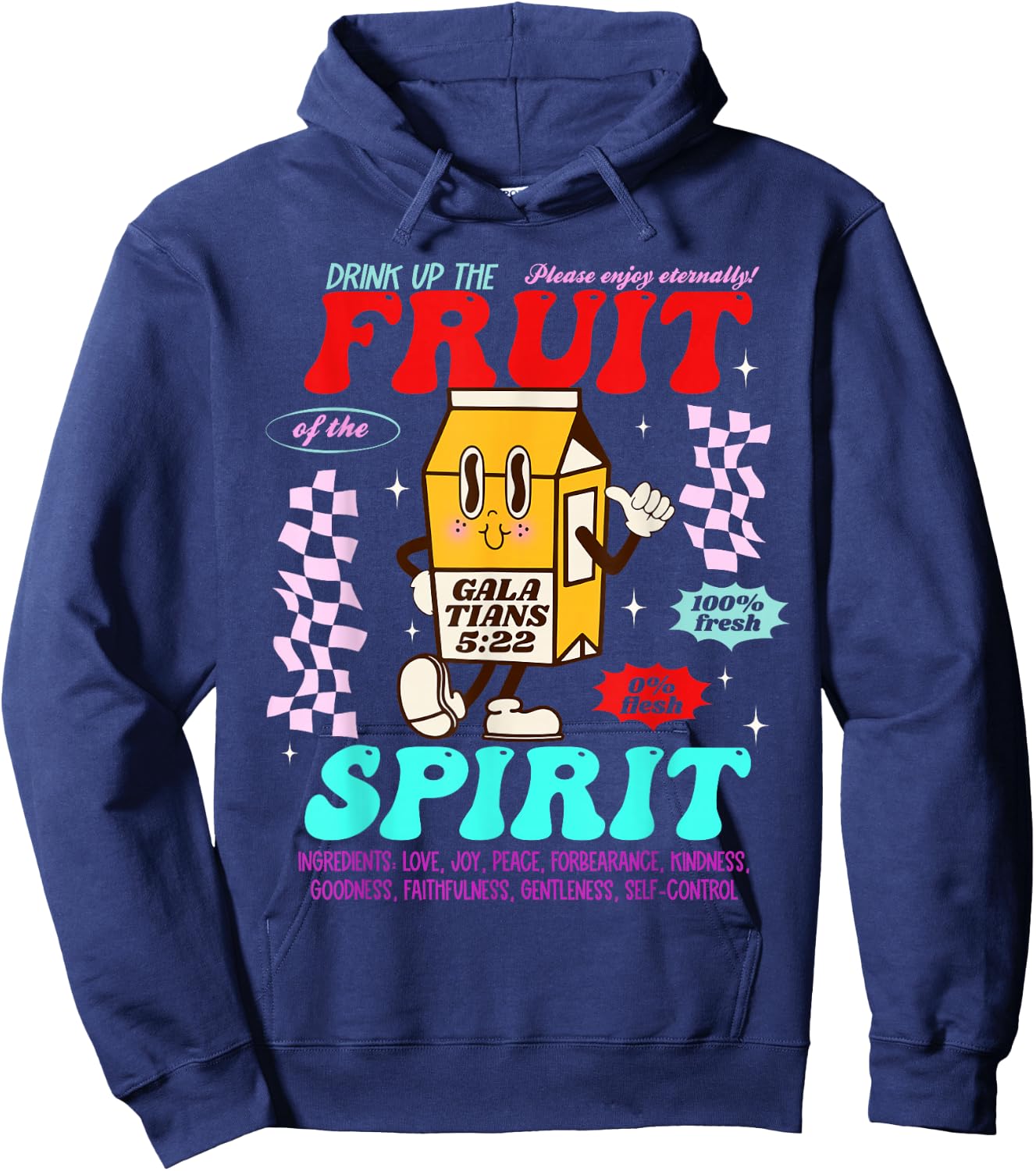 Drink Up Fruit Of The Spirit Christian Milk Bottle Checkered Hoodie - Hoodie | Navy