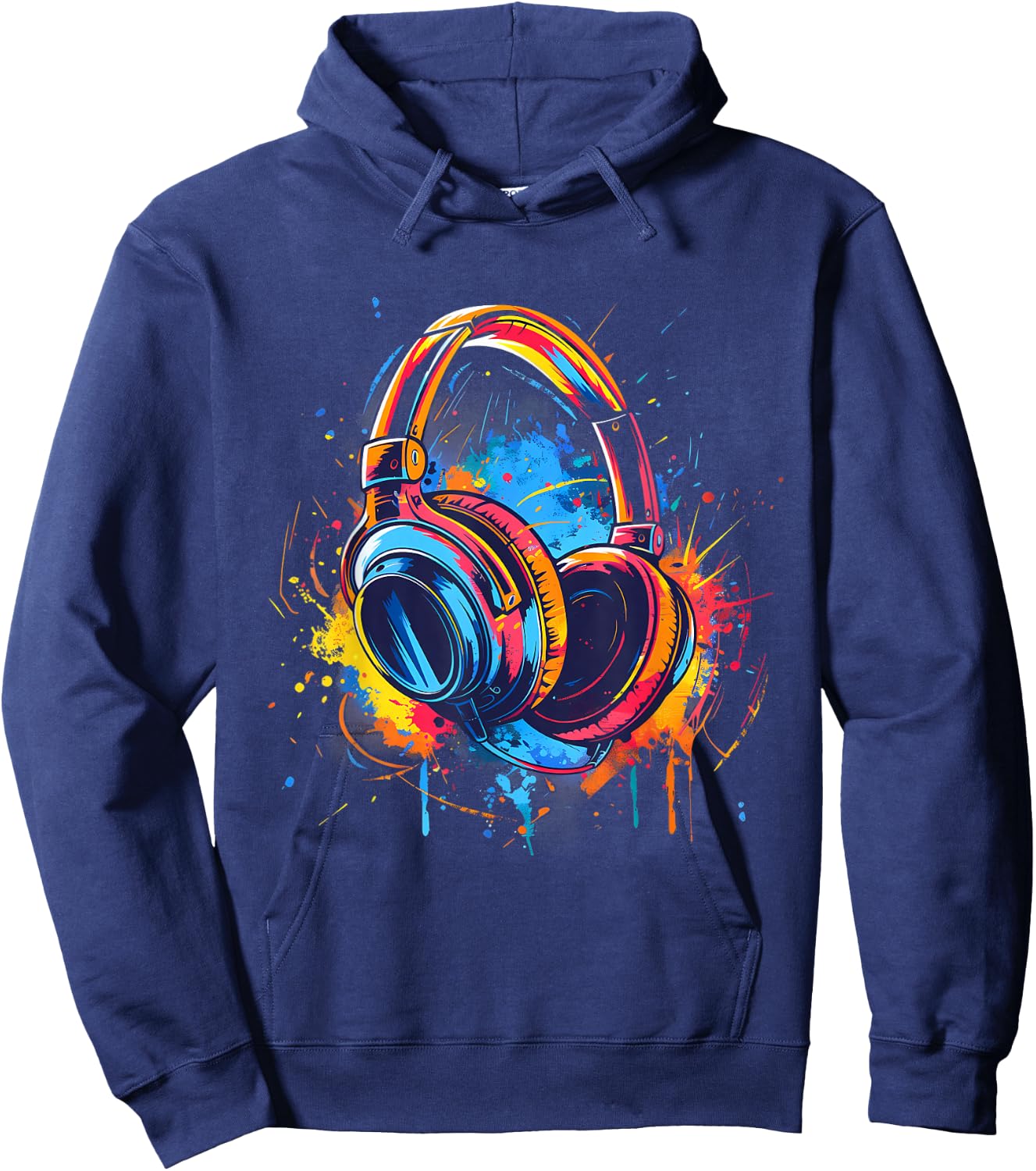 Headphones Music DJ Music Lover Splash EDM Music Headphones Hoodie - Hoodie | Navy