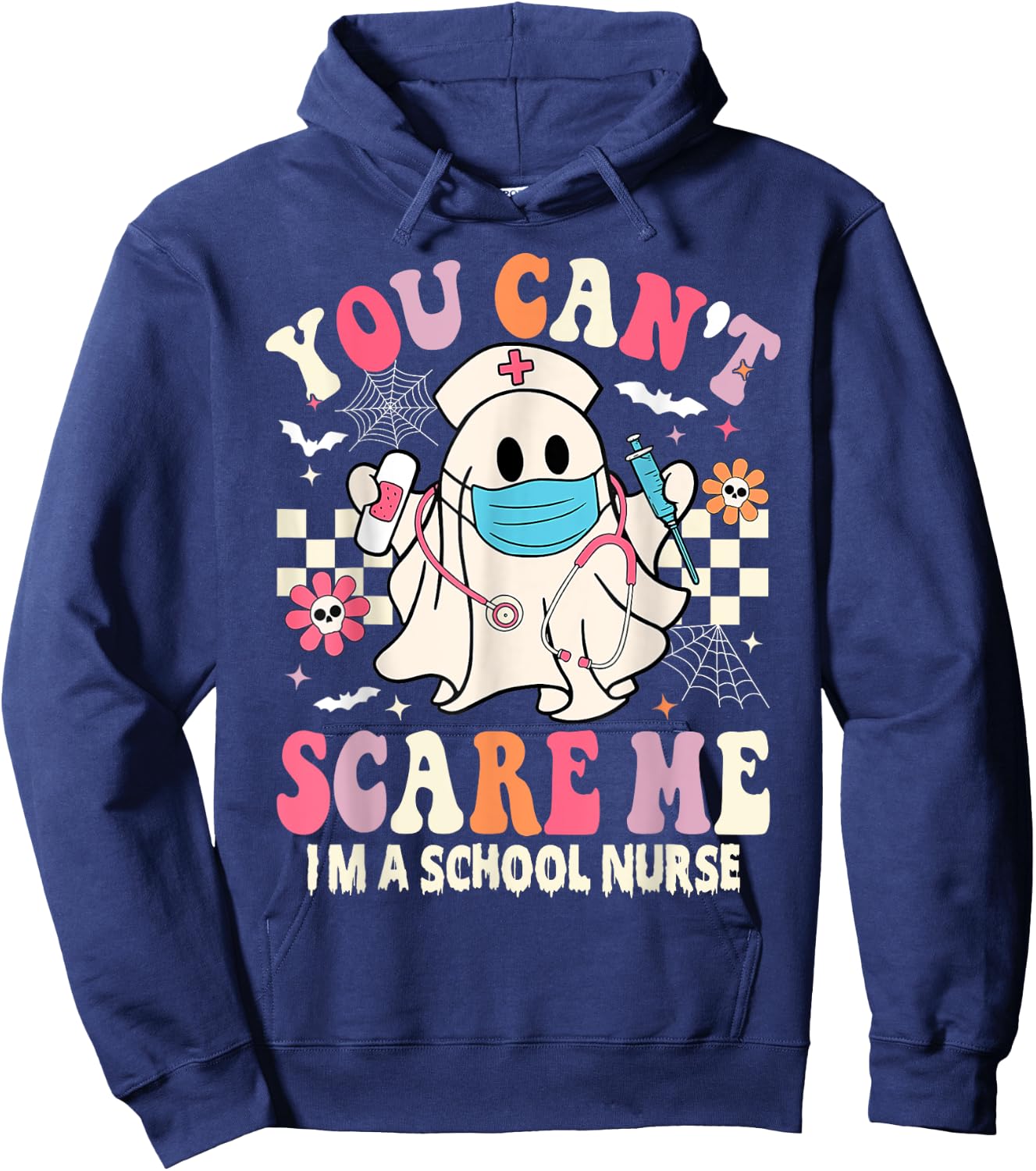 You Can't Scare Me I'm a School Nurse Funny Halloween Nurse Hoodie - Hoodie | Navy