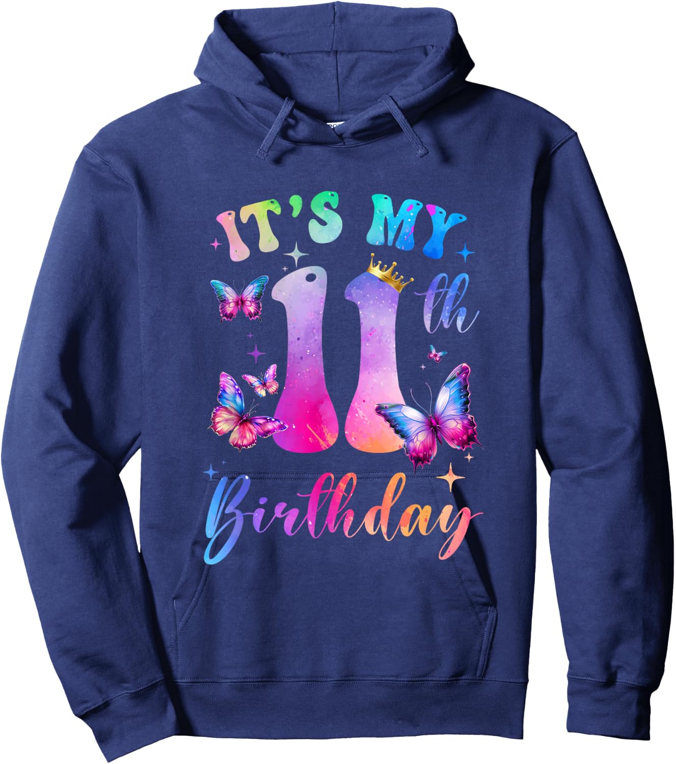Its My 11Th Birthday Girls Butterfly Theme Party 11 Year Old Hoodie - Hoodie | Navy