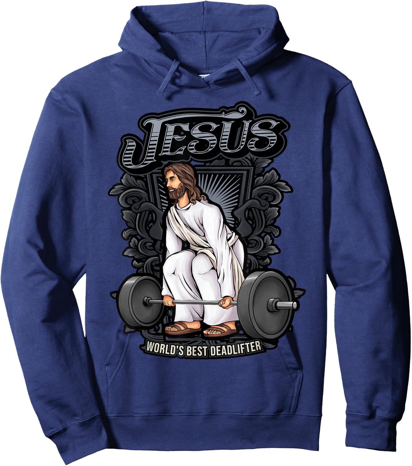 Christian Gifts by Alexis Mae Funny Jesus Weight Lifting Graphic Christian Pun Gym Gag Hoodie - Hoodie | Navy